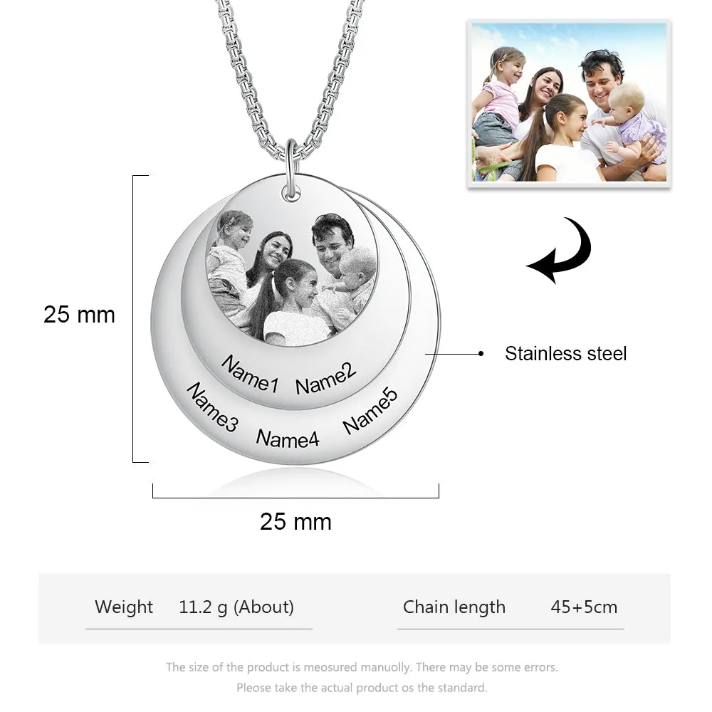 Custom Family Photo Memory Medallion Necklace with Name Engraving - Special custom Gift for Christmas