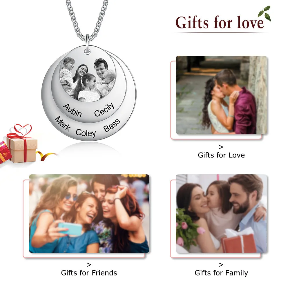 Custom Family Photo Memory Medallion Necklace with Name Engraving - Special custom Gift for Christmas