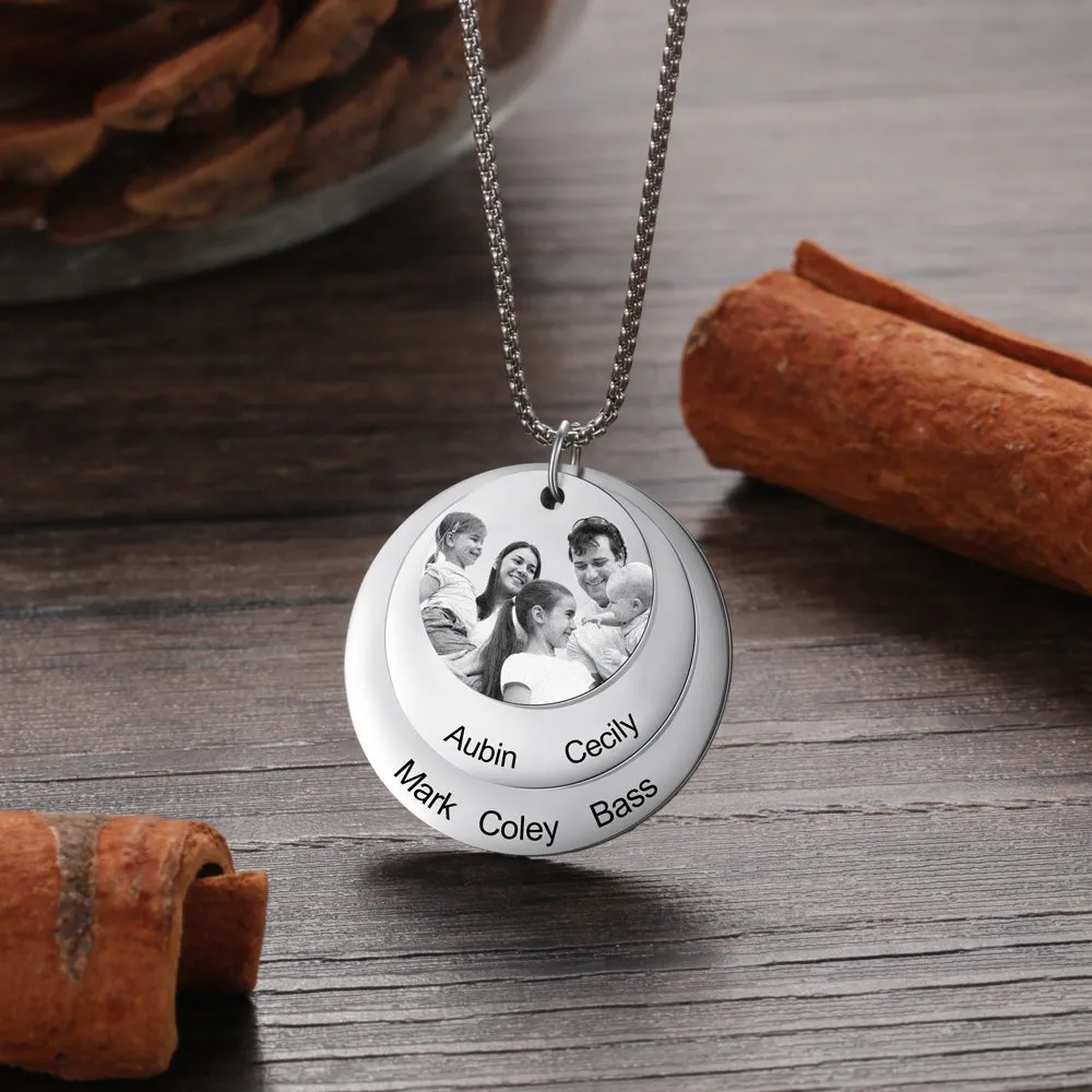 Custom Family Photo Memory Medallion Necklace with Name Engraving - Special custom Gift for Christmas