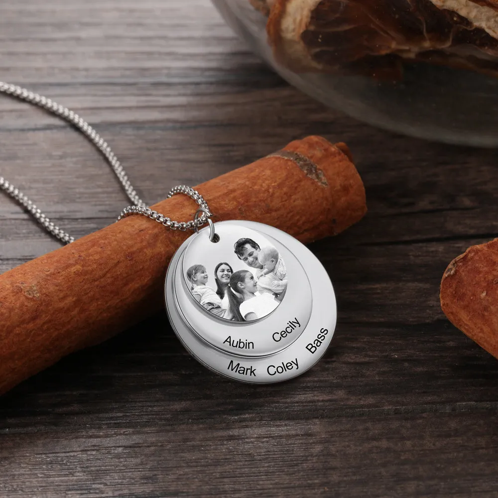 Custom Family Photo Memory Medallion Necklace with Name Engraving - Special custom Gift for Christmas