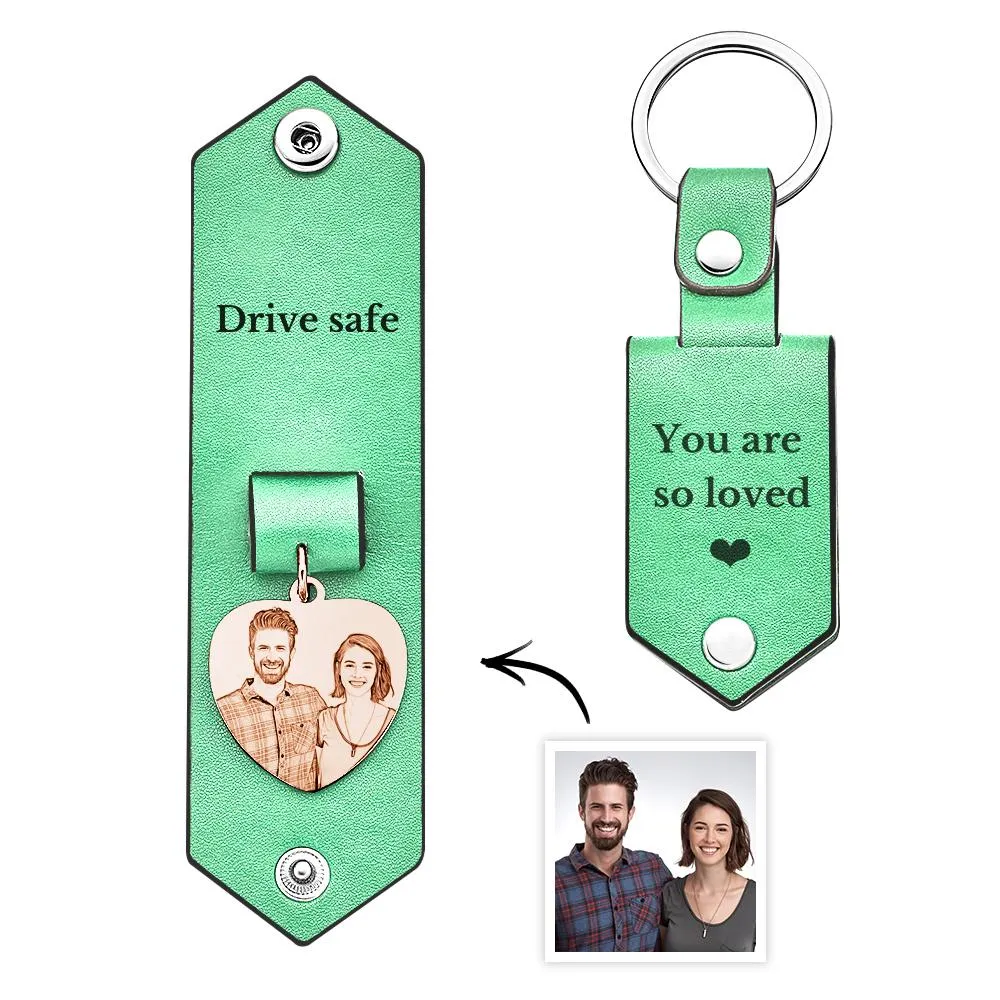 Custom Heart Shaped Photo Leather Keychain With Text Annivesary Gifts For Men