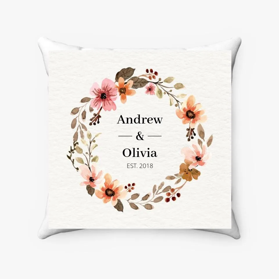 Custom Names And Date Pillow With Flowers