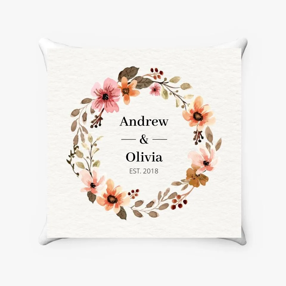 Custom Names And Date Pillow With Flowers