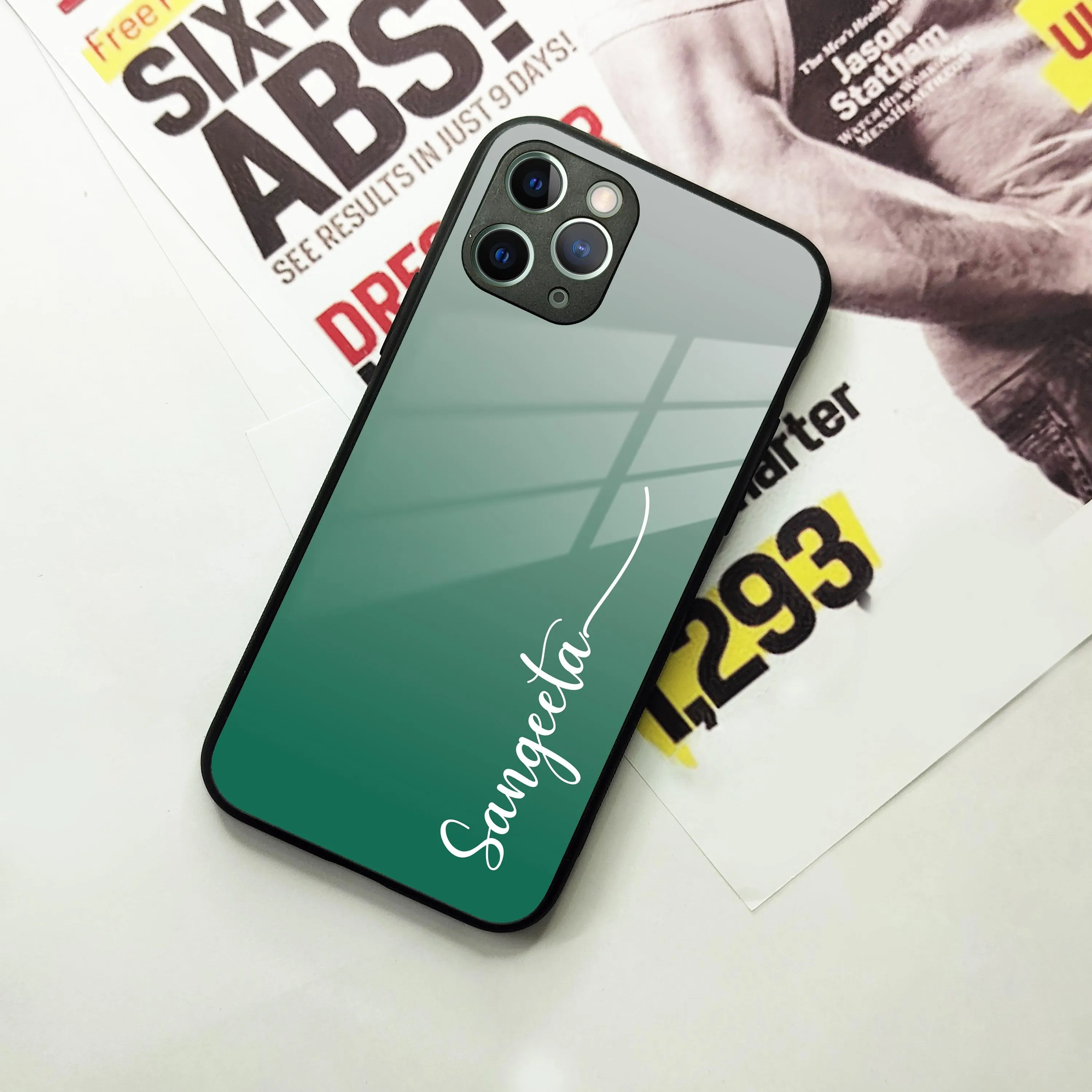 Customize Name Gradient Glass Case Cover Green For iPhone