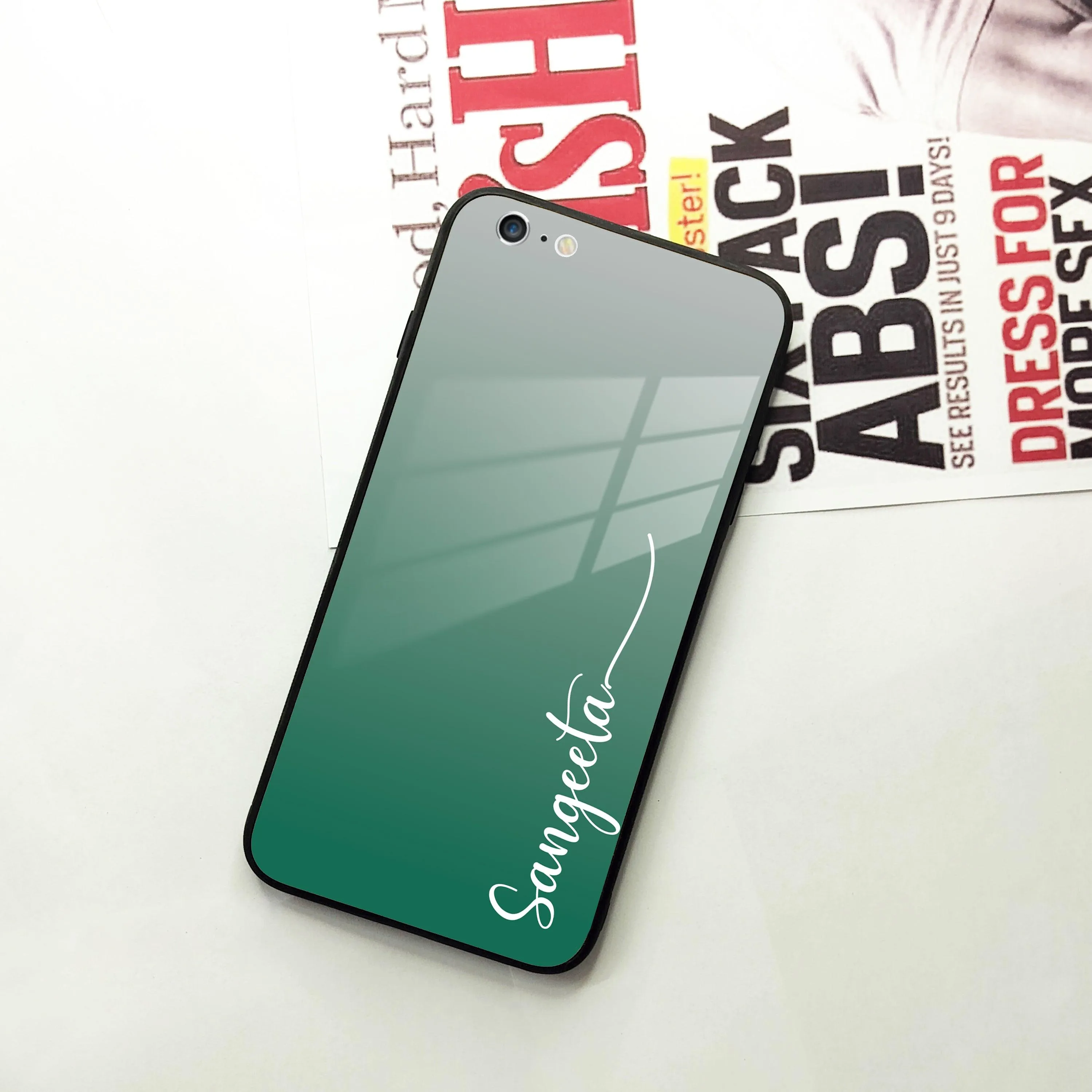 Customize Name Gradient Glass Case Cover Green For iPhone
