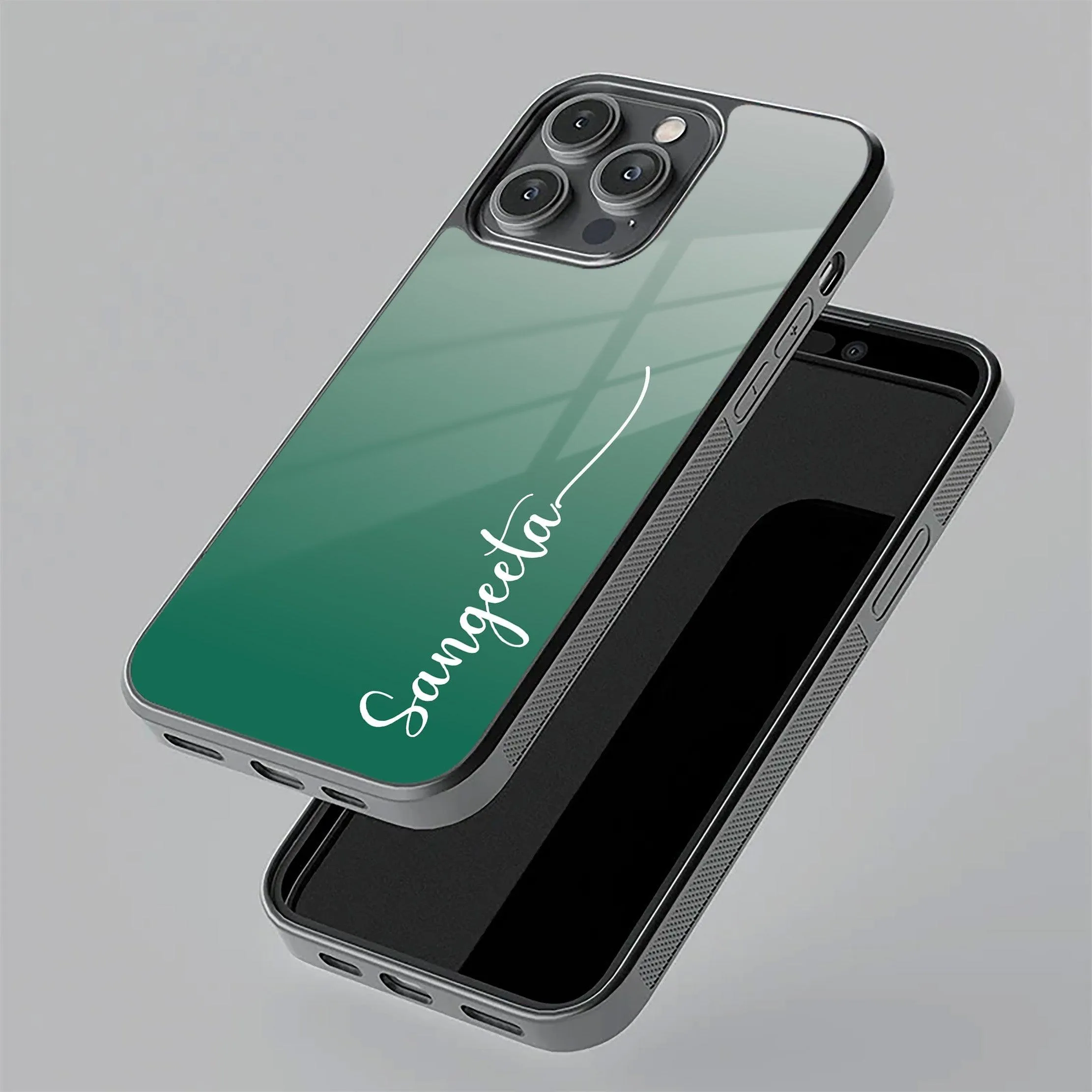 Customize Name Gradient Glass Case Cover Green For iPhone