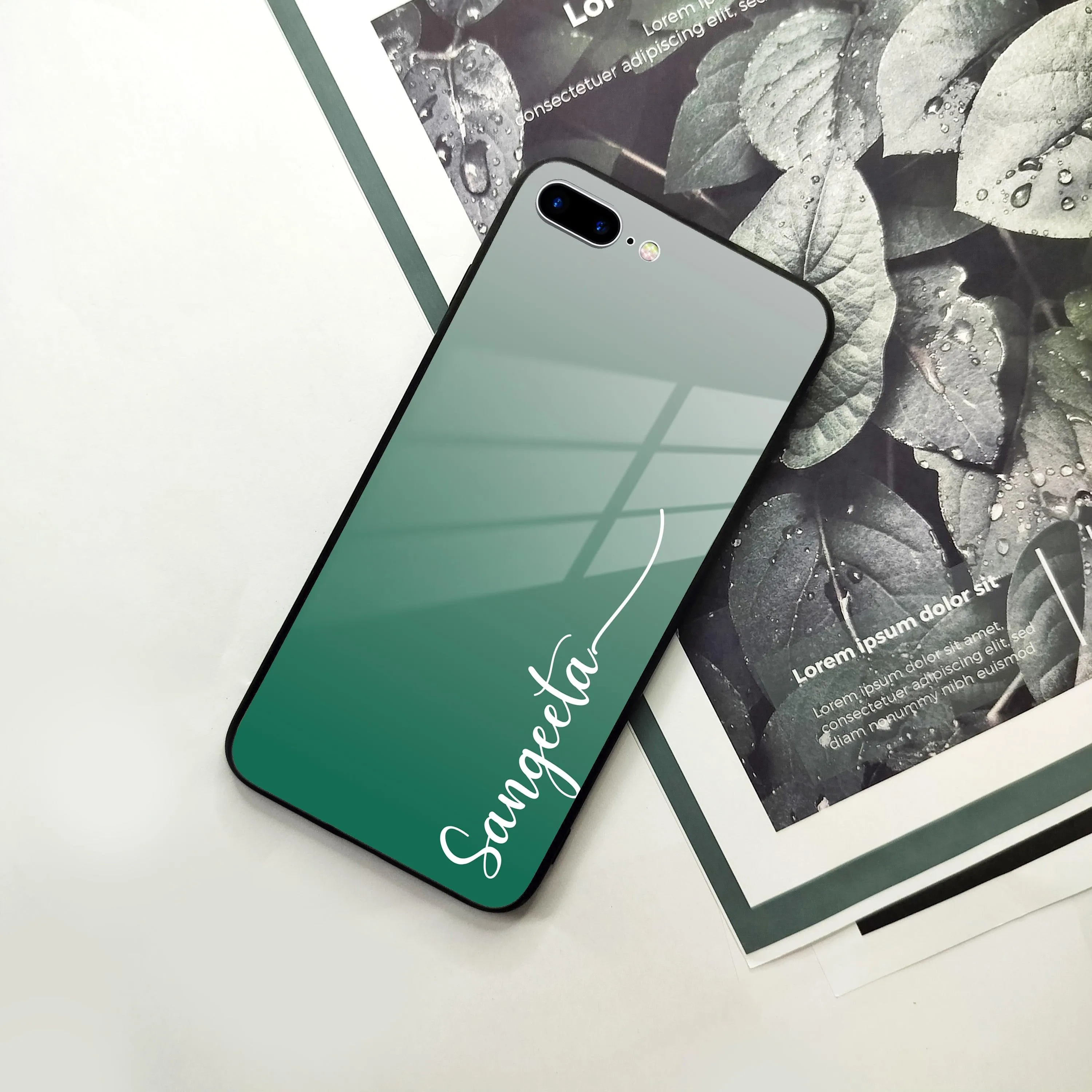 Customize Name Gradient Glass Case Cover Green For iPhone