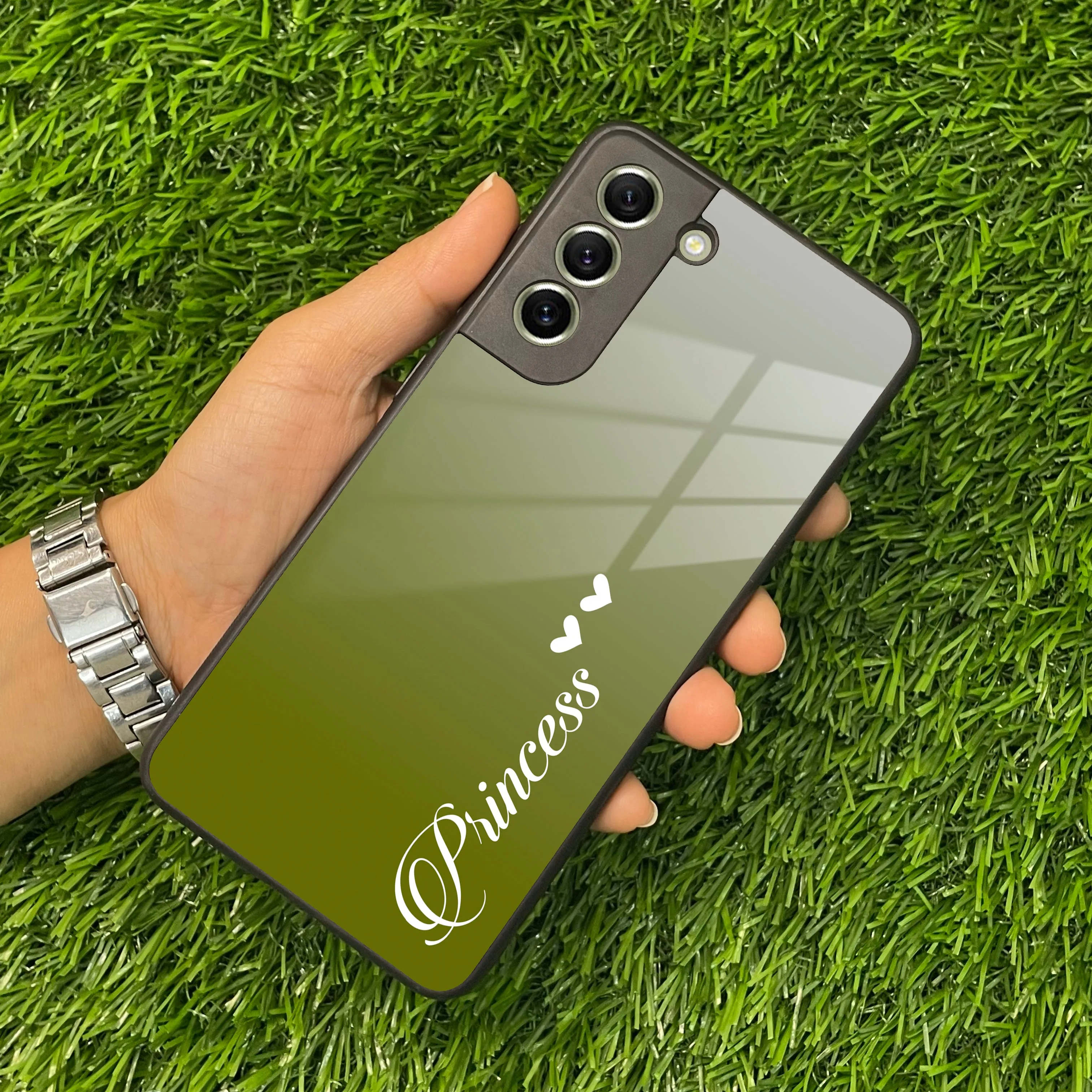 Customize Name Gradient Glass Case Cover Mint Green For Samsung