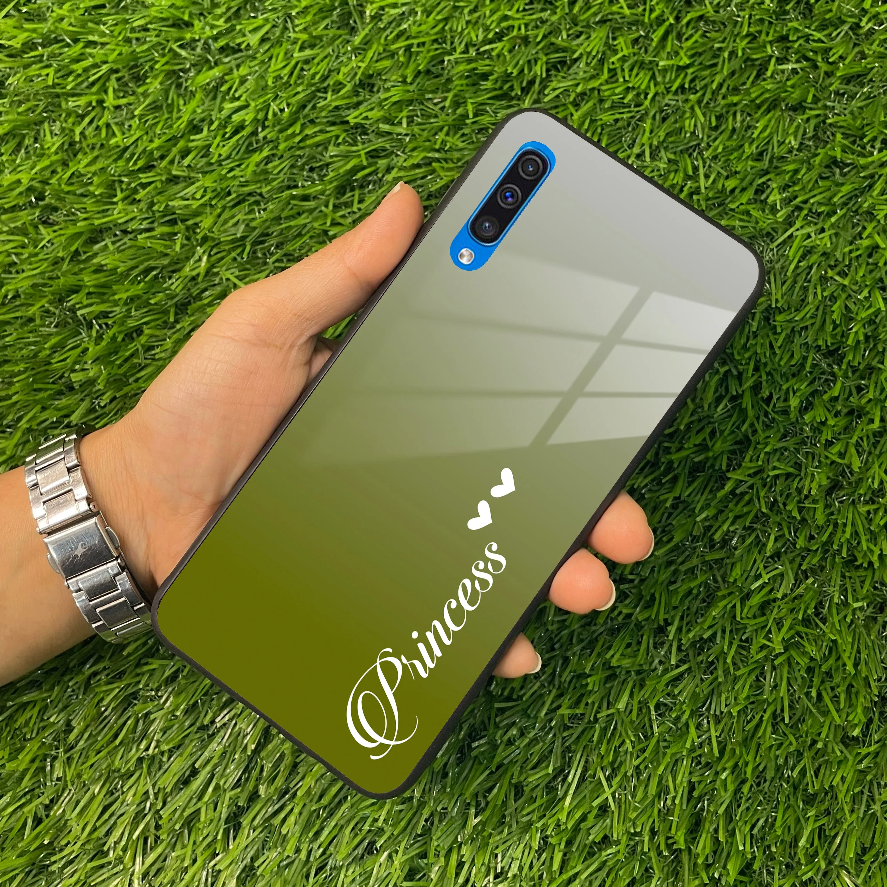 Customize Name Gradient Glass Case Cover Mint Green For Samsung