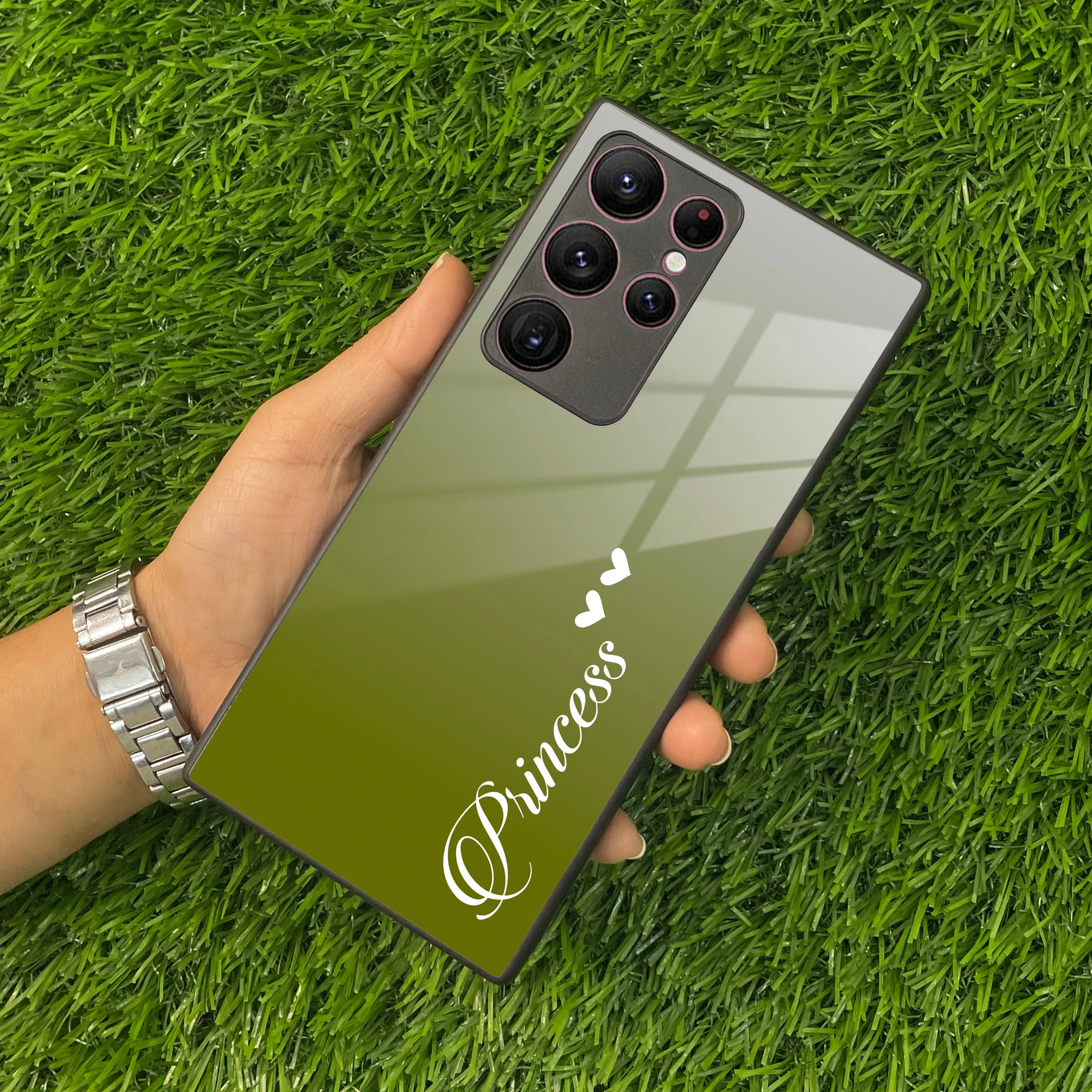 Customize Name Gradient Glass Case Cover Mint Green For Samsung