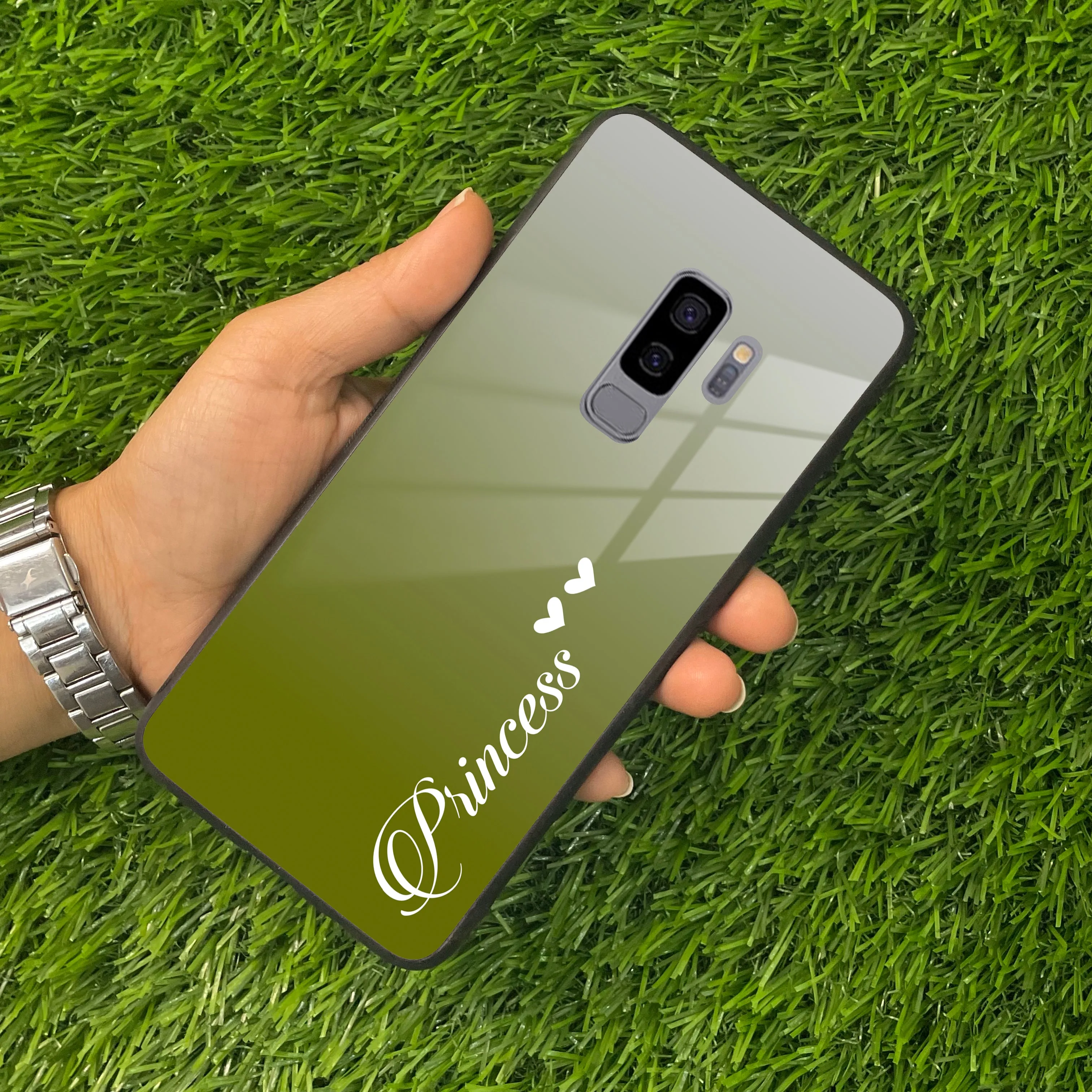 Customize Name Gradient Glass Case Cover Mint Green For Samsung