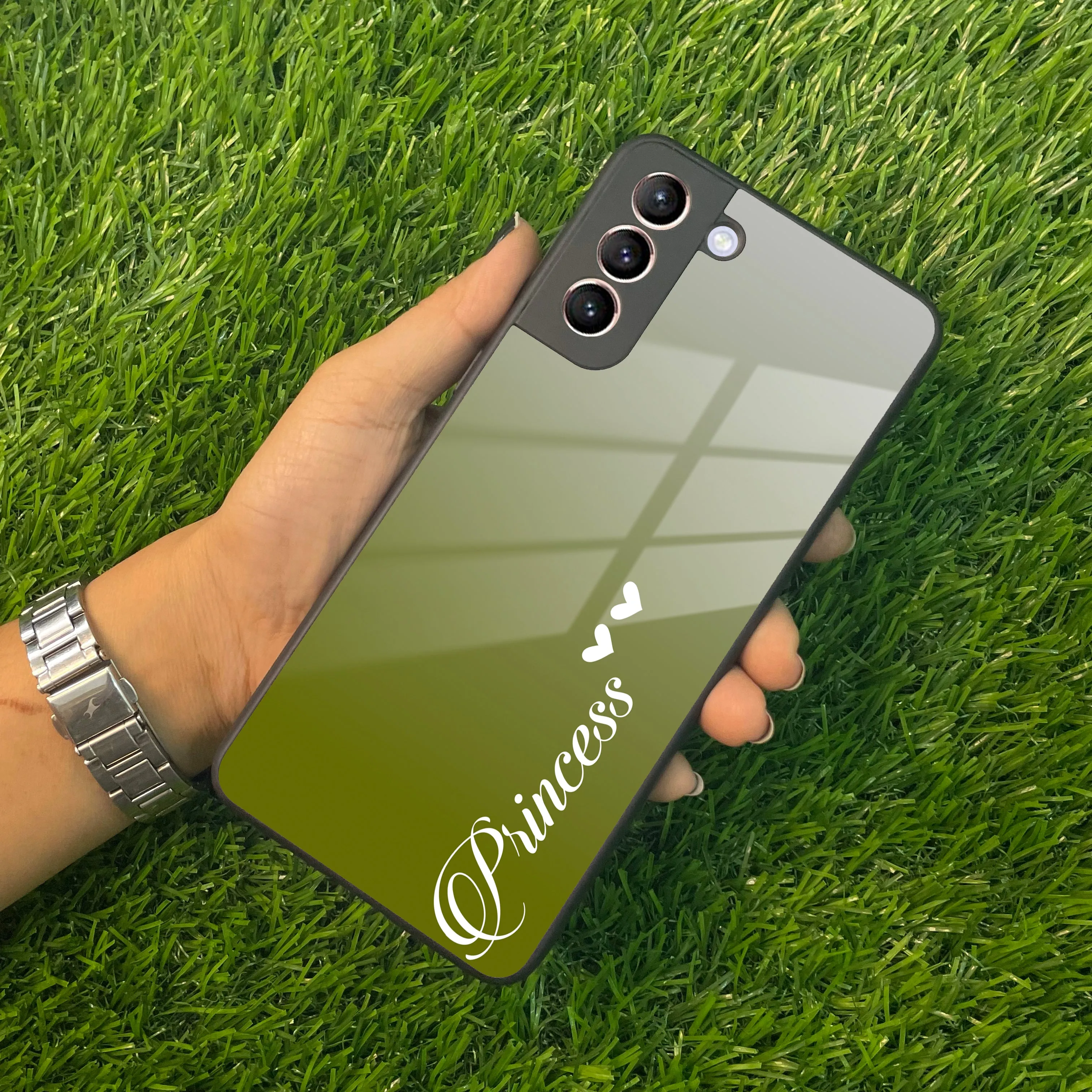 Customize Name Gradient Glass Case Cover Mint Green For Samsung
