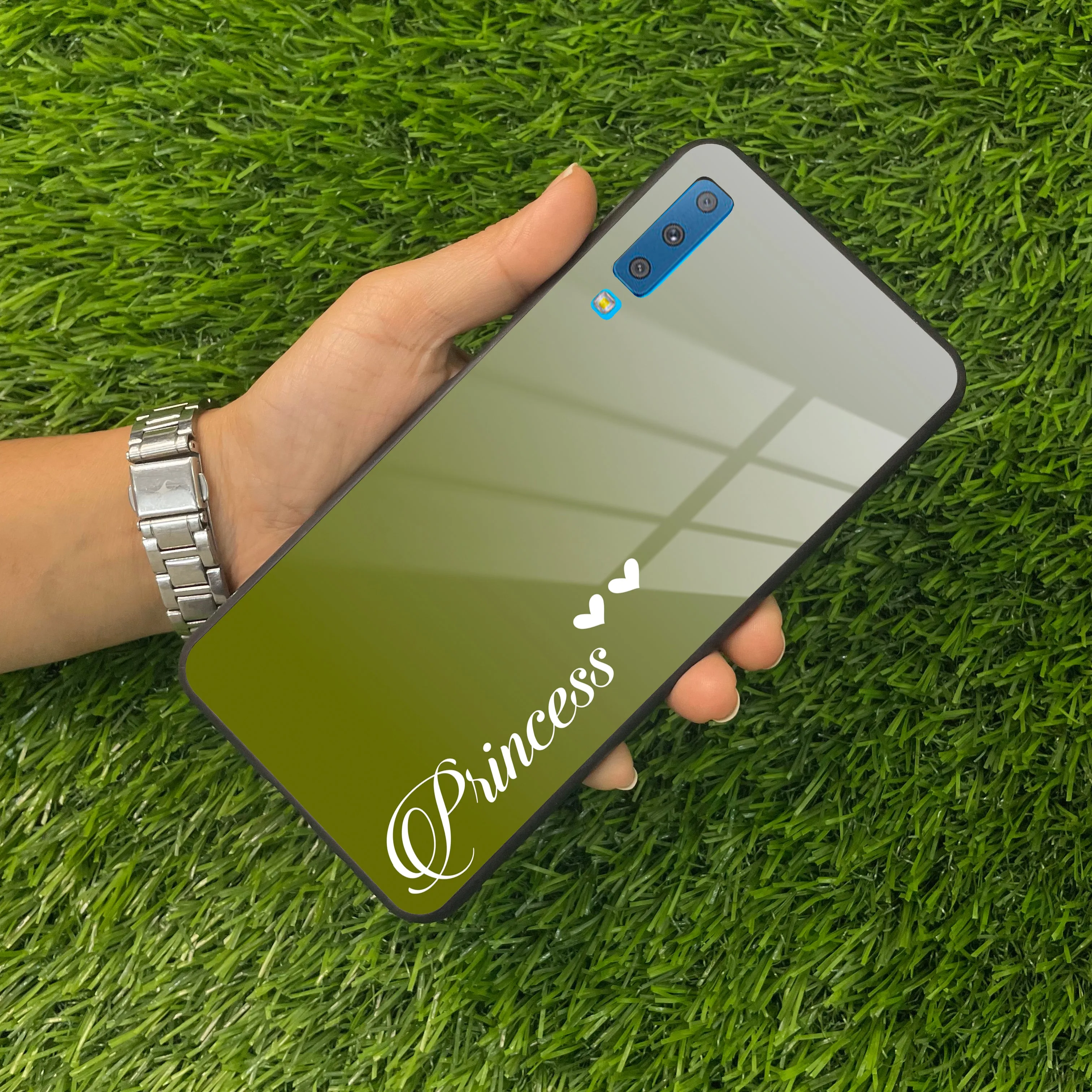 Customize Name Gradient Glass Case Cover Mint Green For Samsung