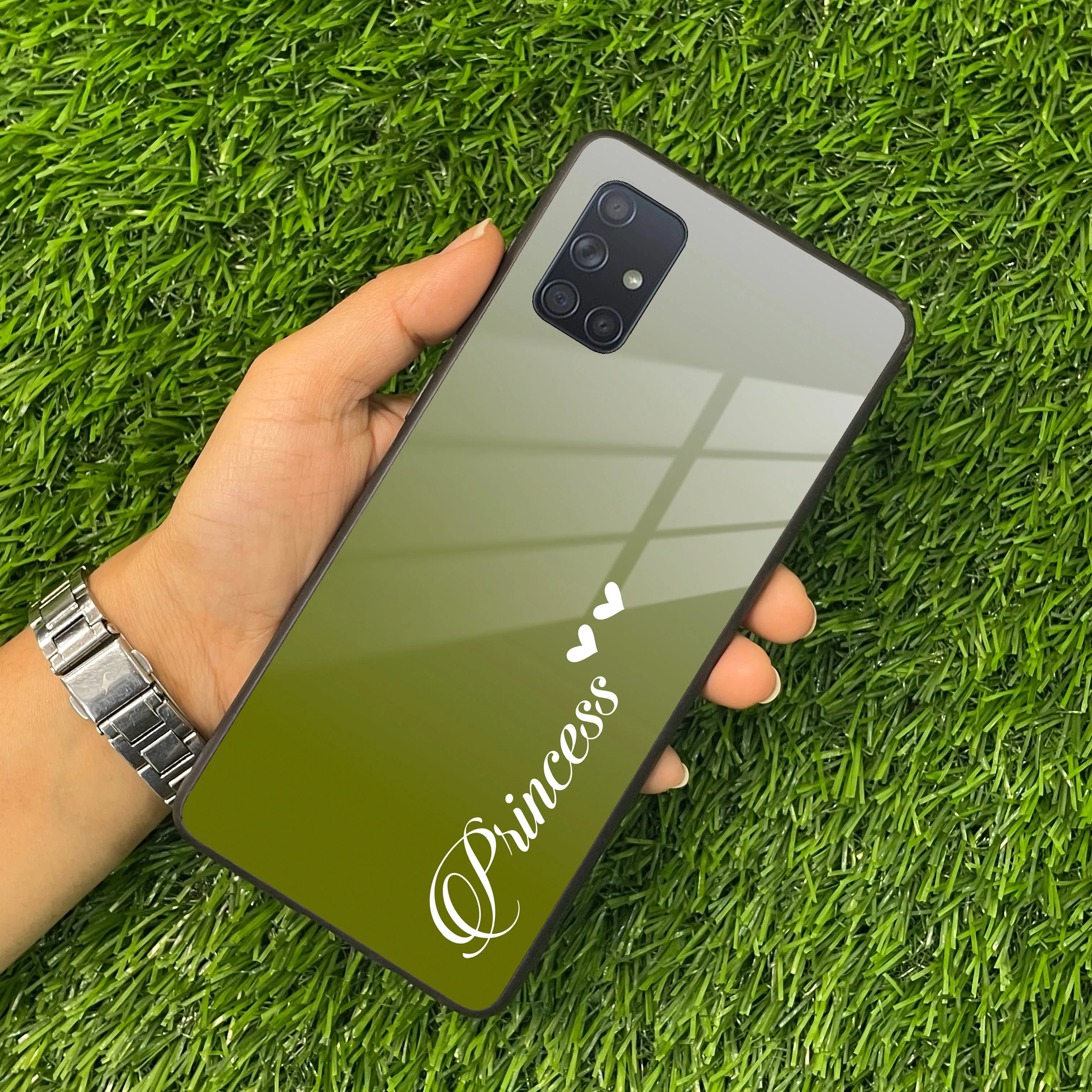 Customize Name Gradient Glass Case Cover Mint Green For Samsung