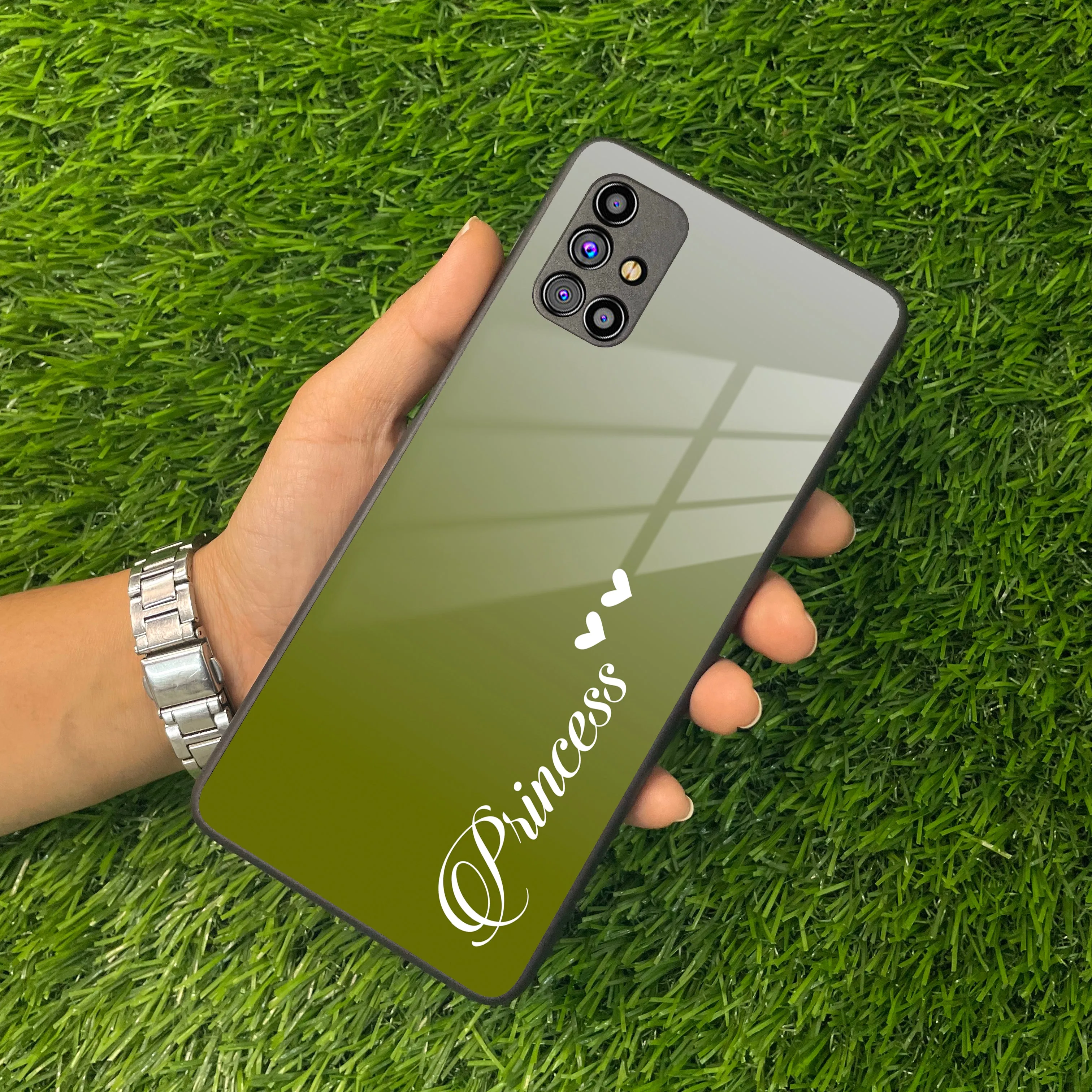 Customize Name Gradient Glass Case Cover Mint Green For Samsung