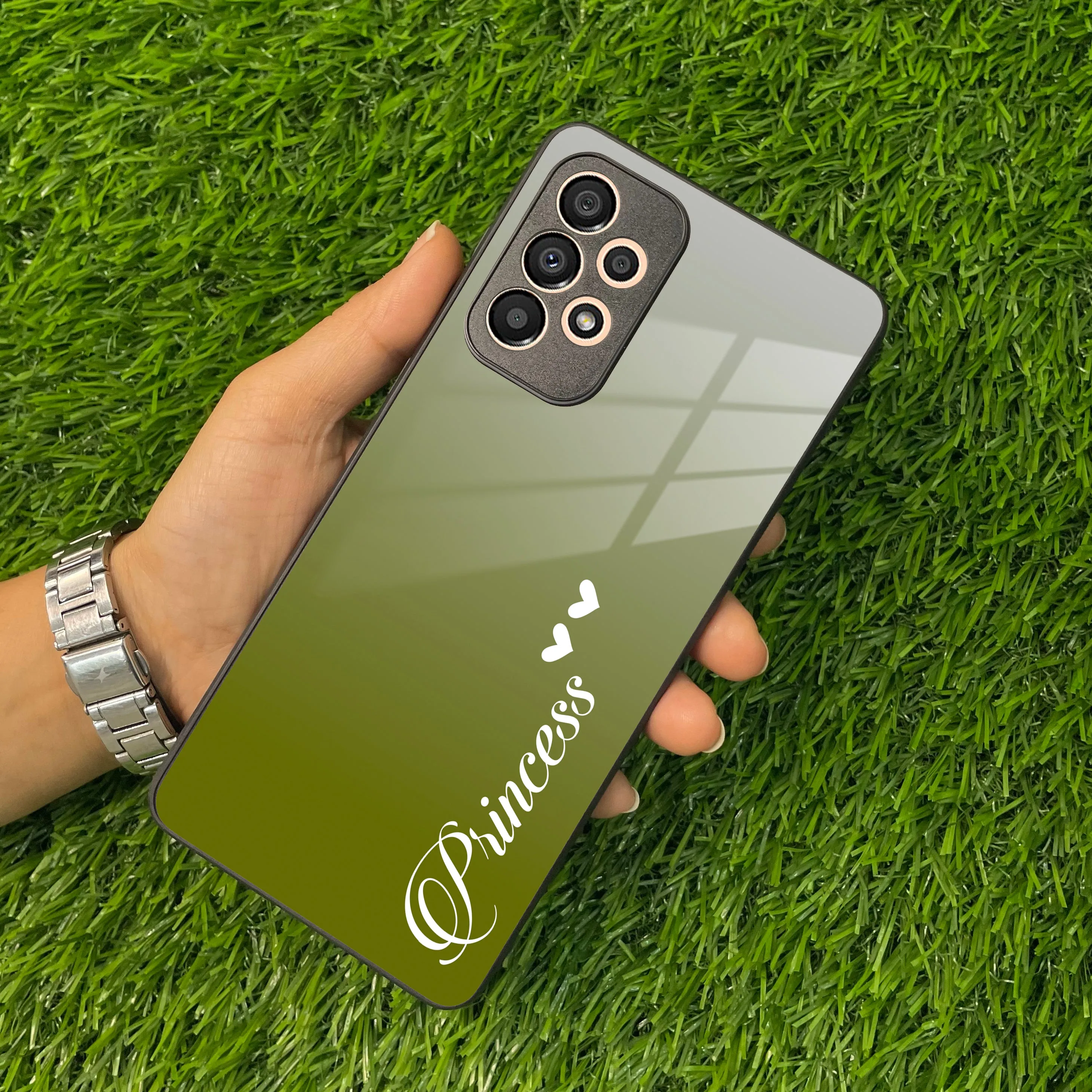 Customize Name Gradient Glass Case Cover Mint Green For Samsung