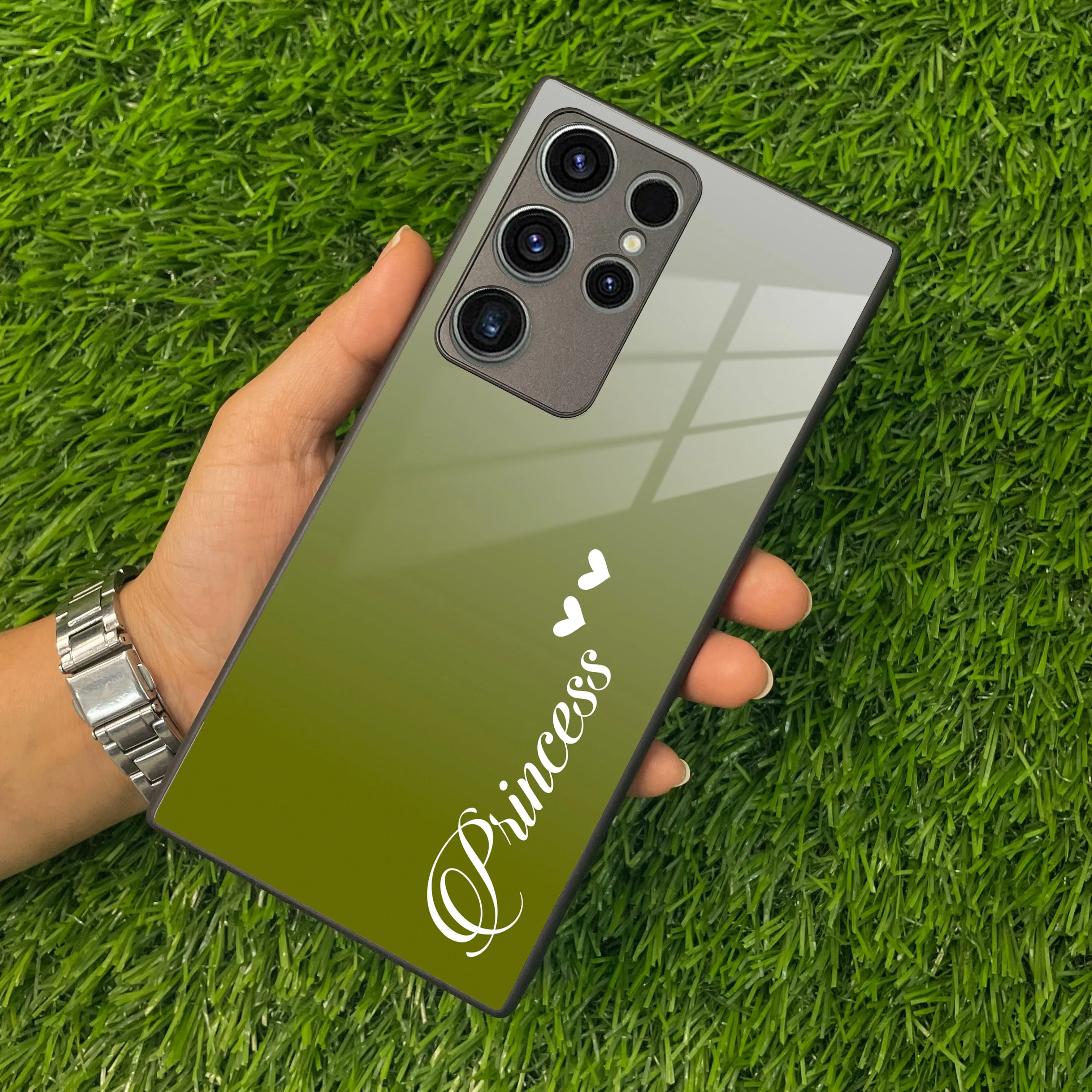 Customize Name Gradient Glass Case Cover Mint Green For Samsung