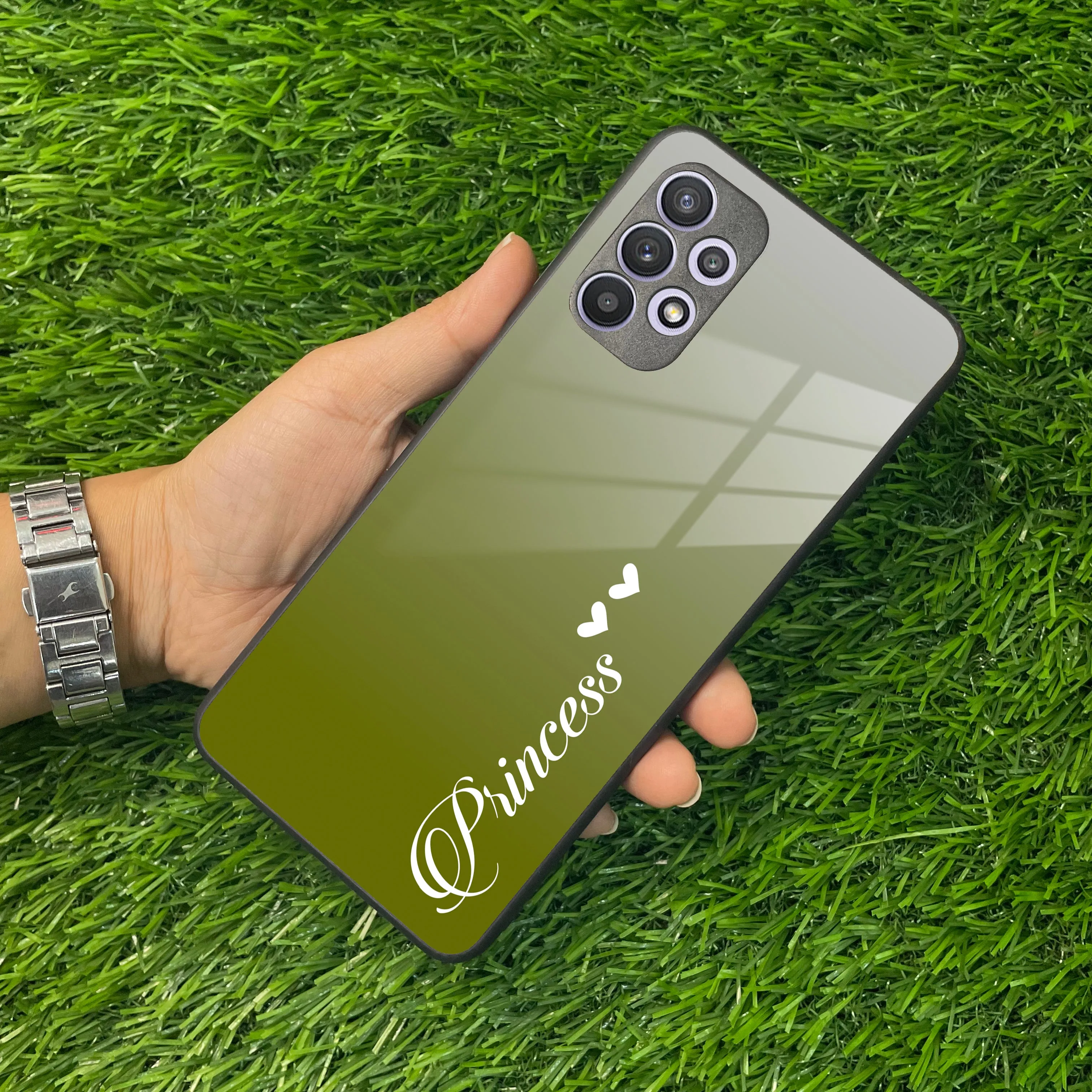 Customize Name Gradient Glass Case Cover Mint Green For Samsung