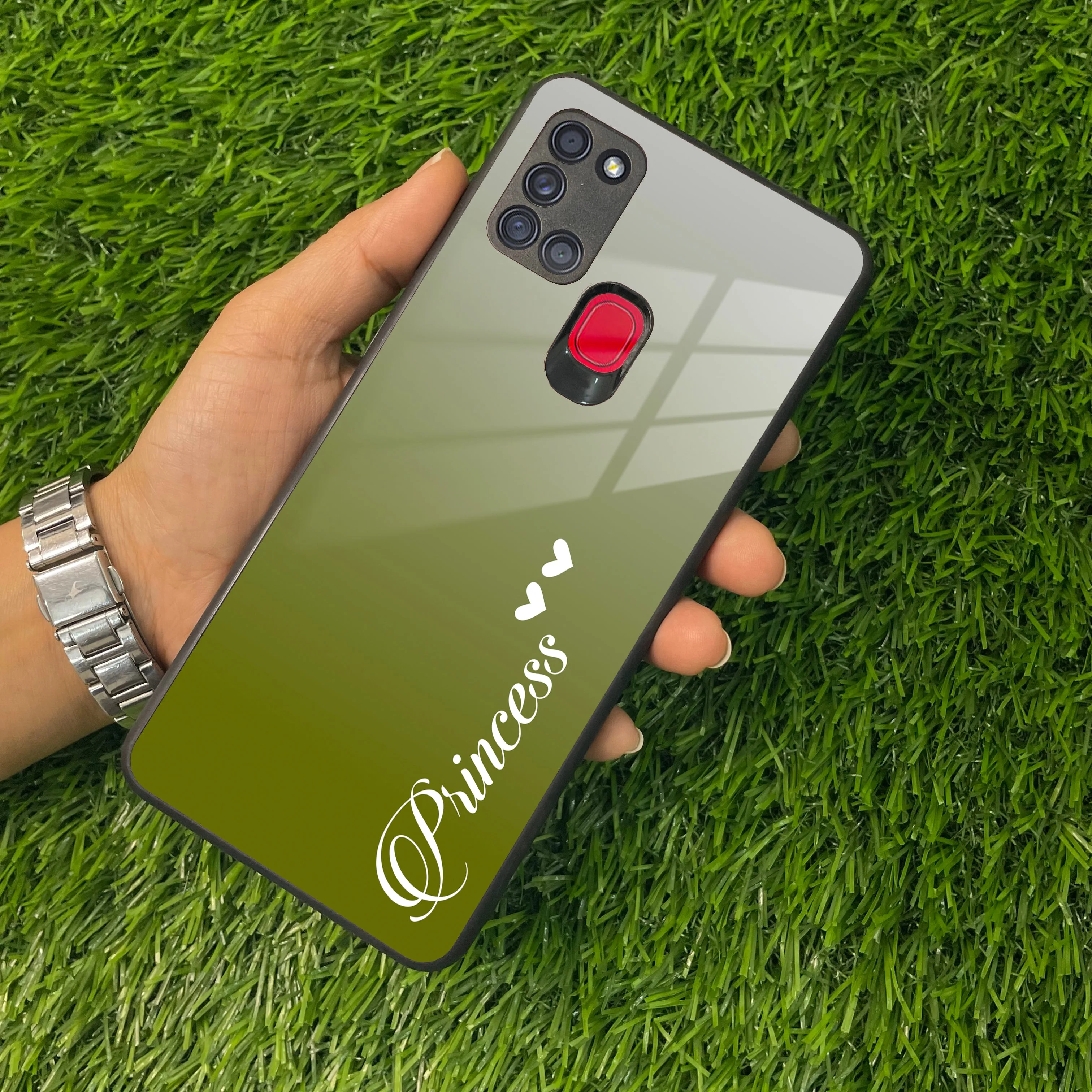Customize Name Gradient Glass Case Cover Mint Green For Samsung