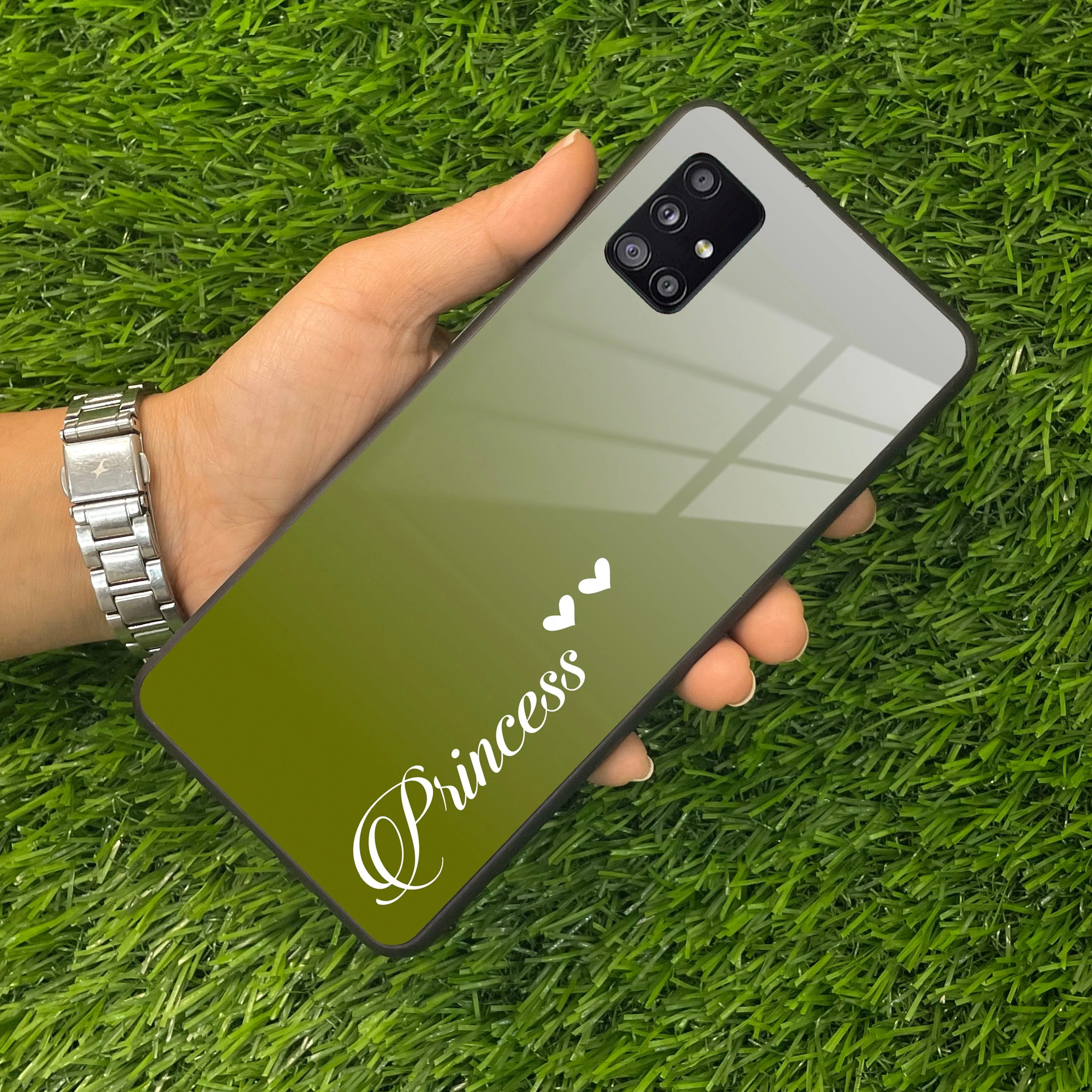 Customize Name Gradient Glass Case Cover Mint Green For Samsung