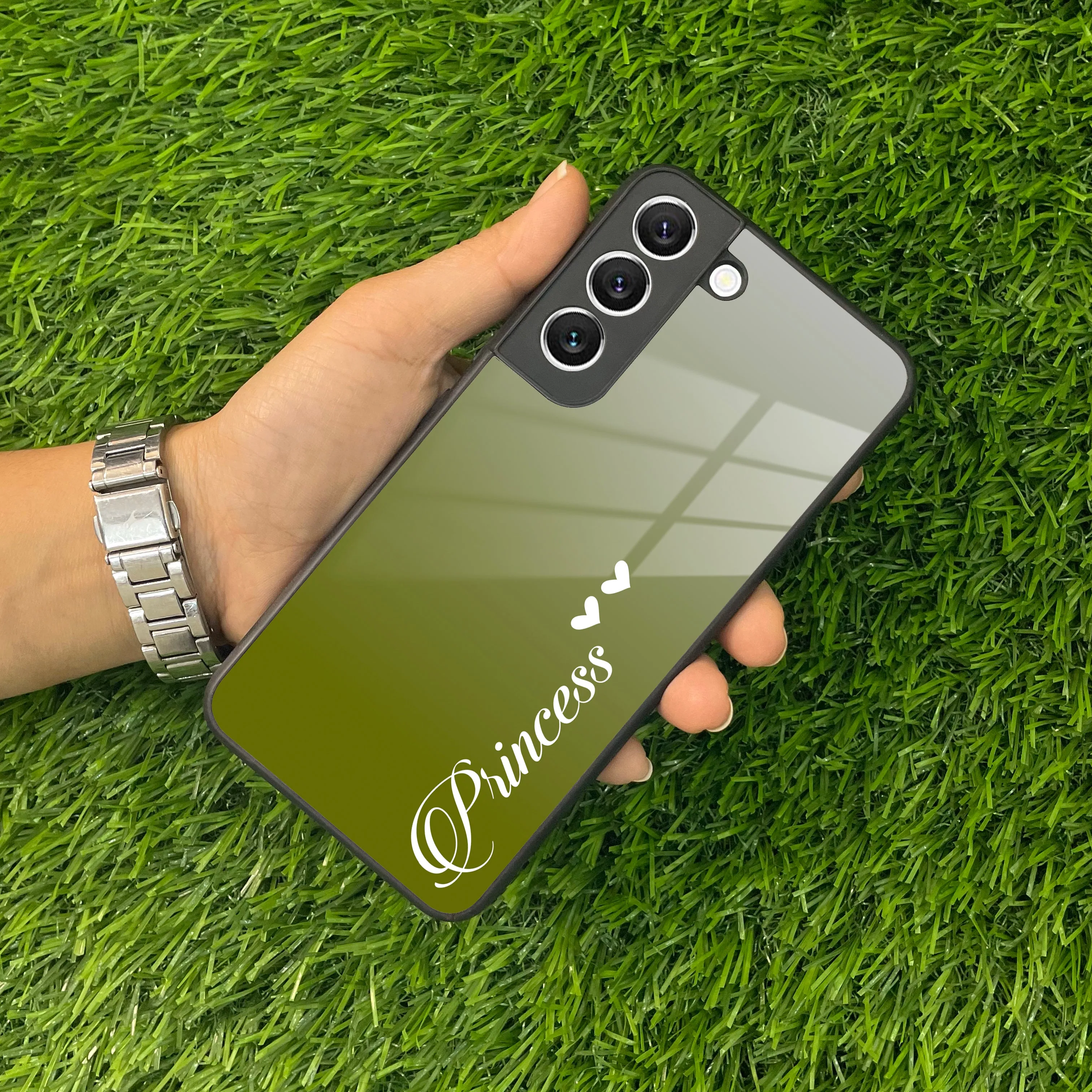 Customize Name Gradient Glass Case Cover Mint Green For Samsung