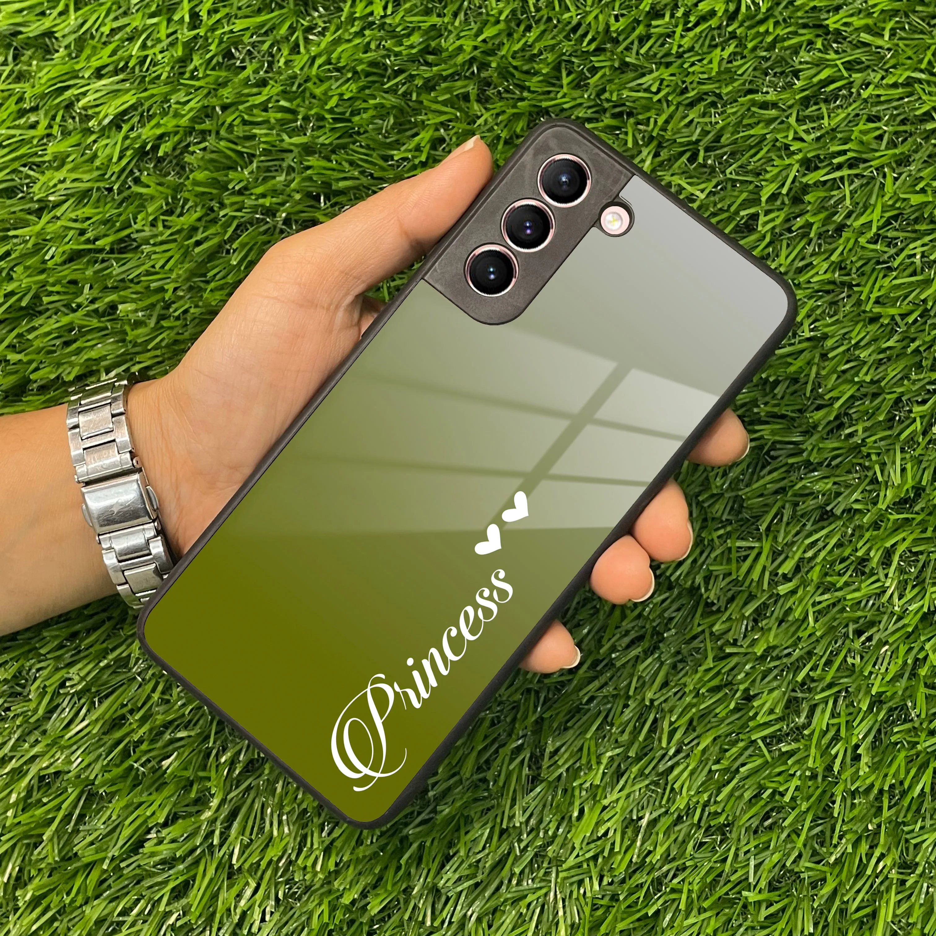 Customize Name Gradient Glass Case Cover Mint Green For Samsung