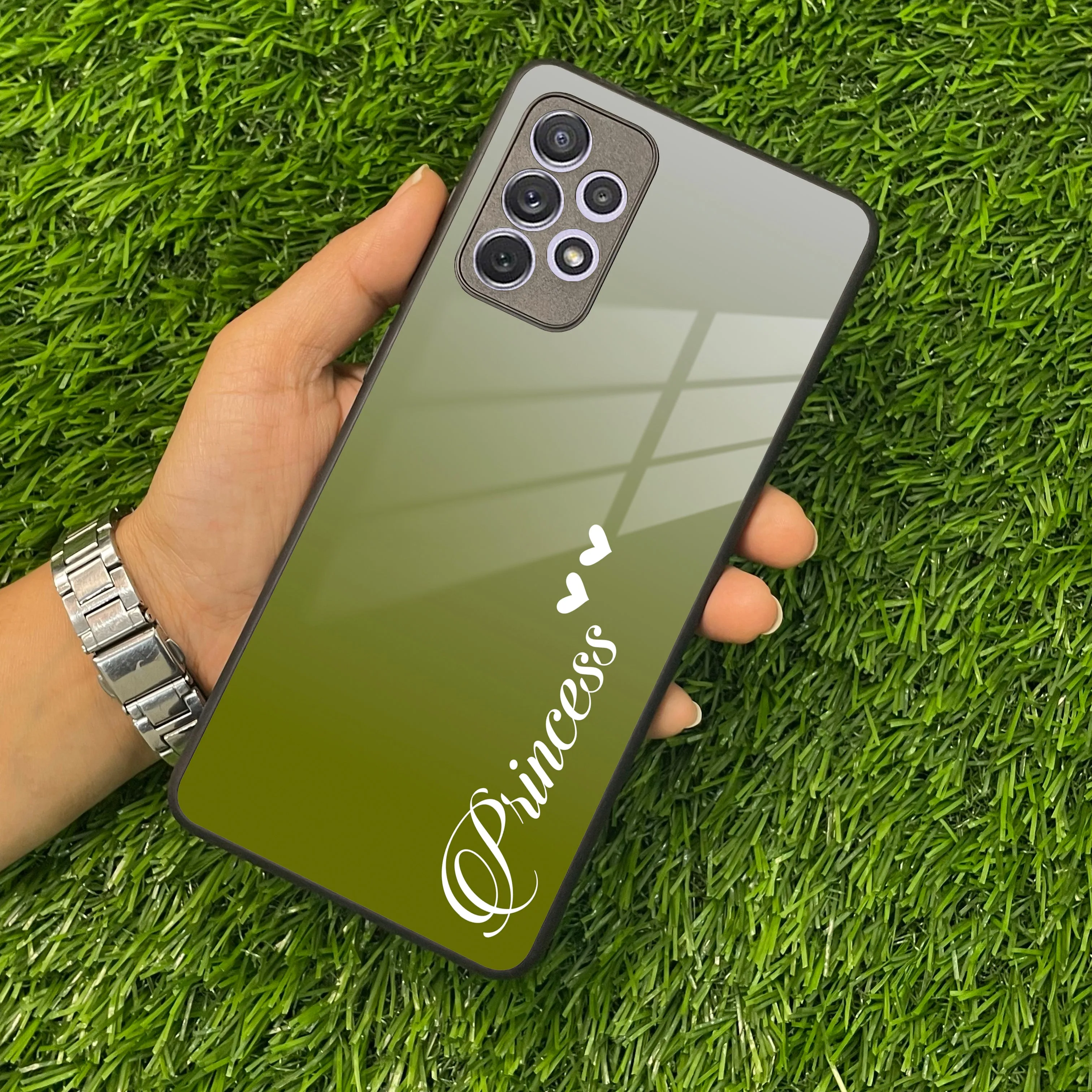 Customize Name Gradient Glass Case Cover Mint Green For Samsung