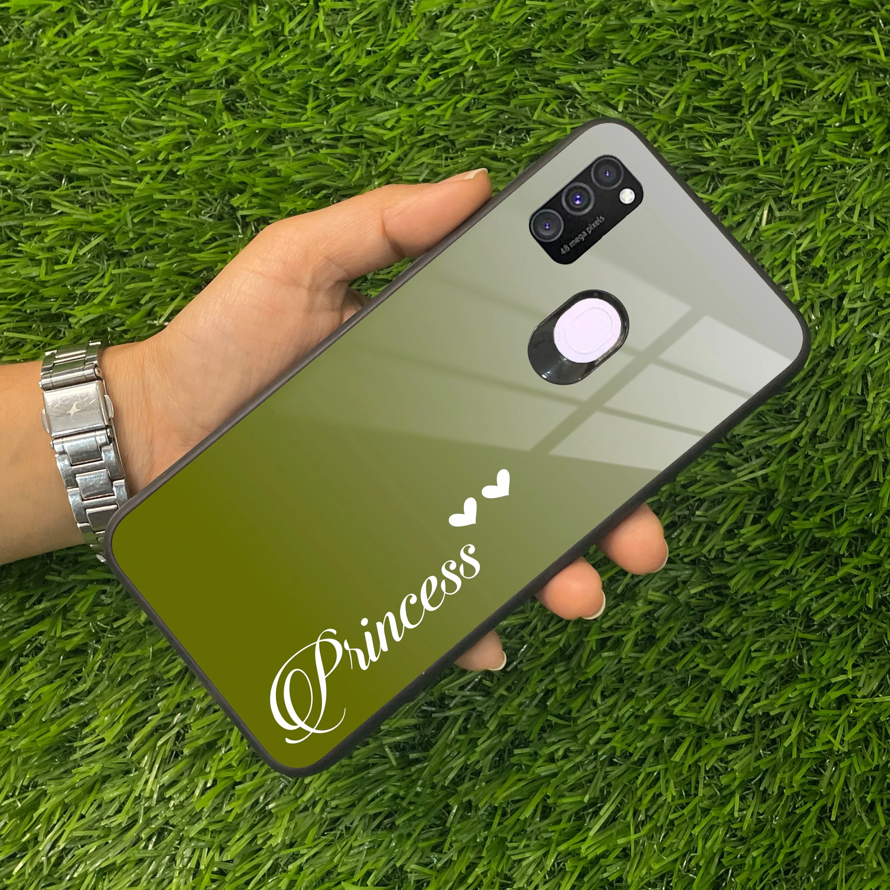 Customize Name Gradient Glass Case Cover Mint Green For Samsung