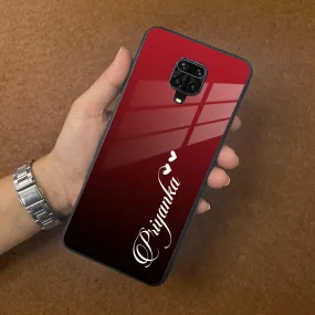 Customize Name Gradient Glass Case Cover Red Wine For Poco