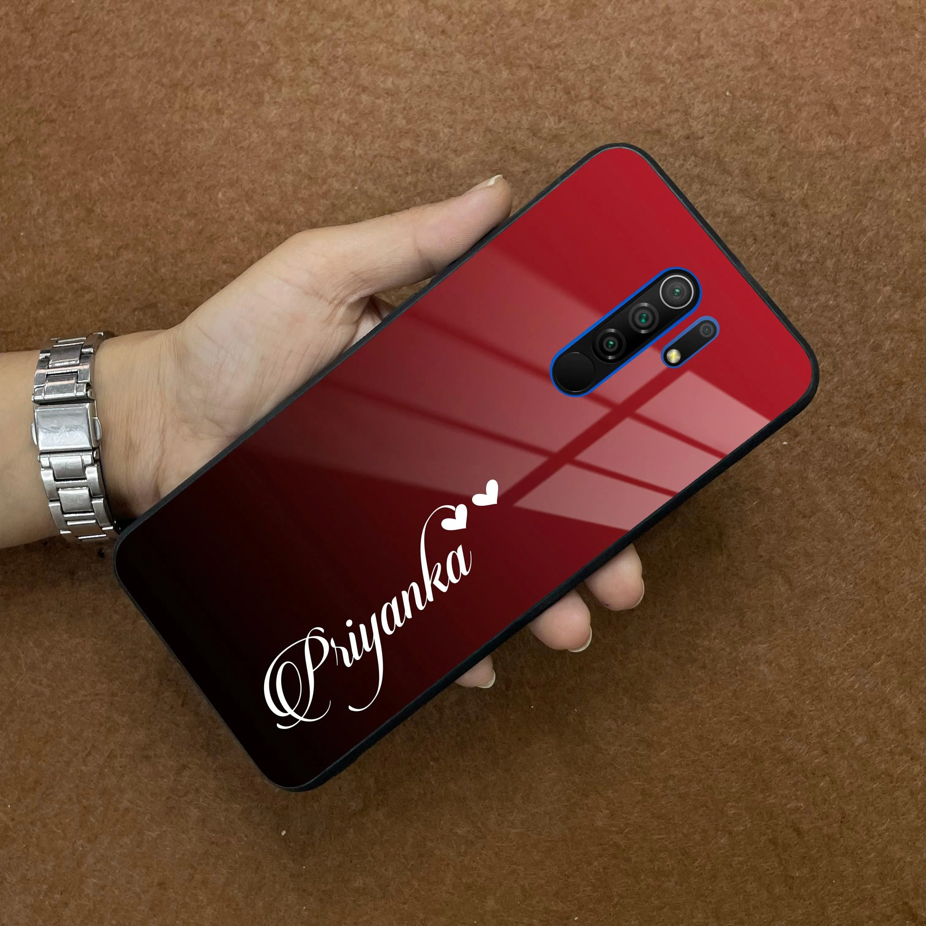 Customize Name Gradient Glass Case Cover Red Wine For Poco