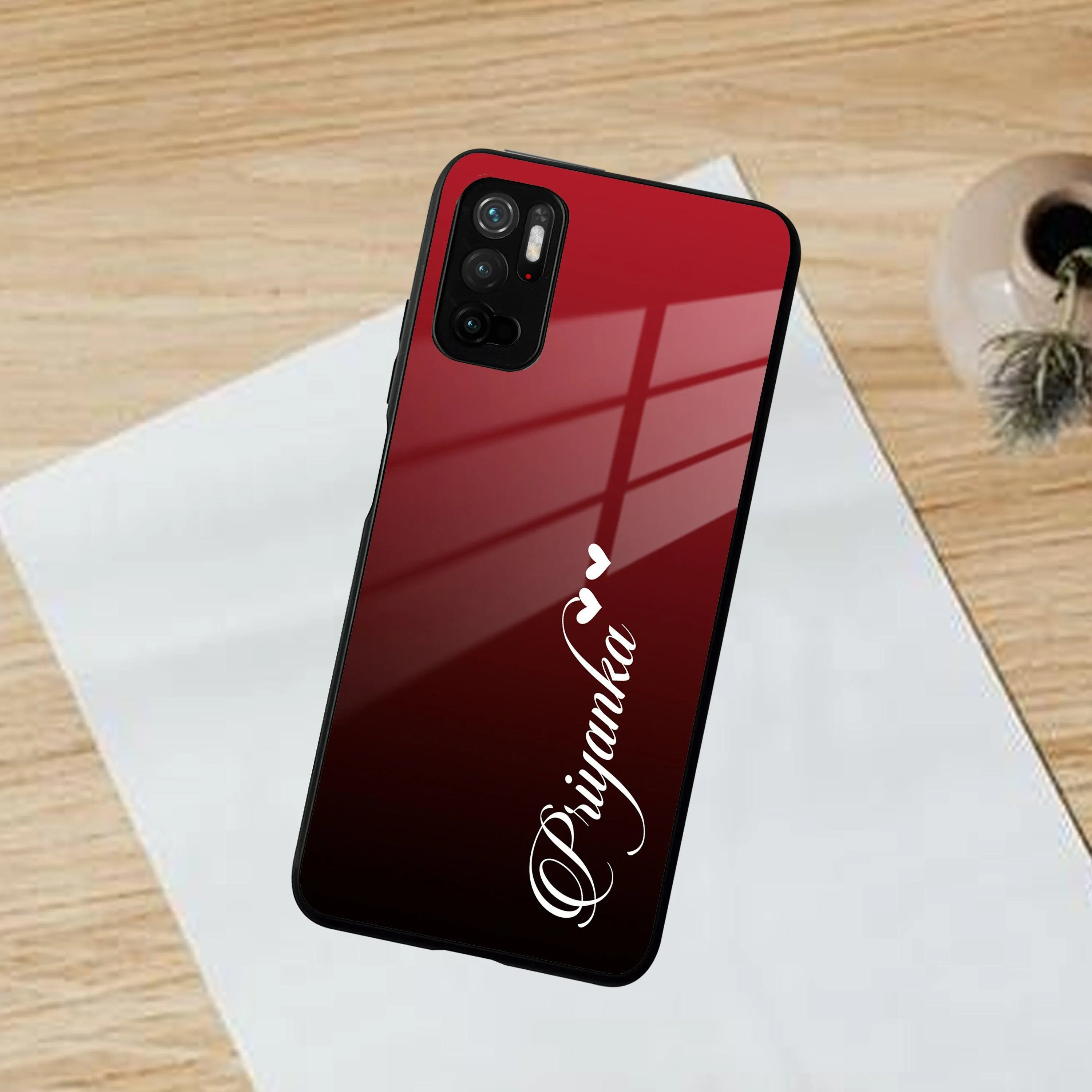 Customize Name Gradient Glass Case Cover Red Wine For Poco