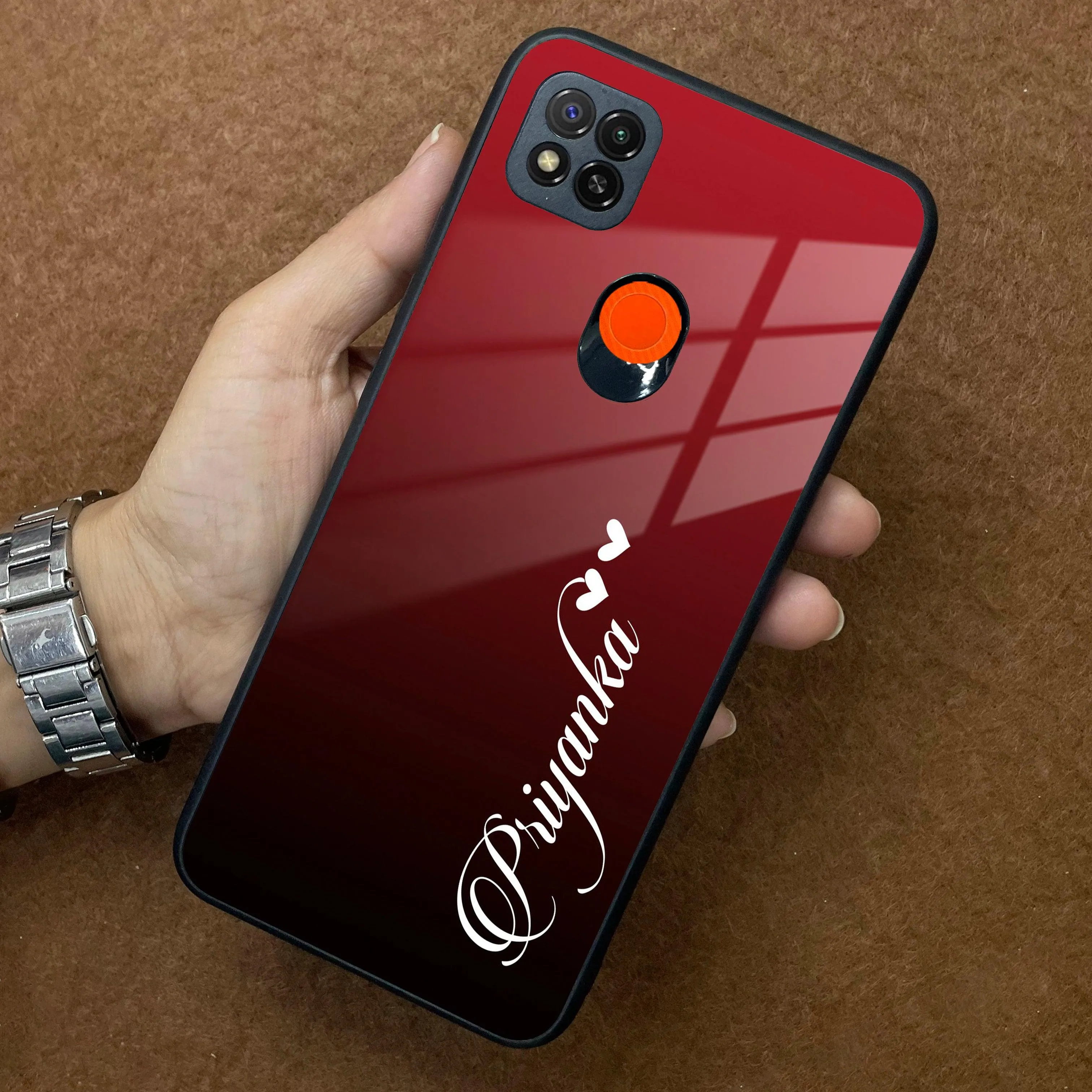 Customize Name Gradient Glass Case Cover Red Wine For Poco