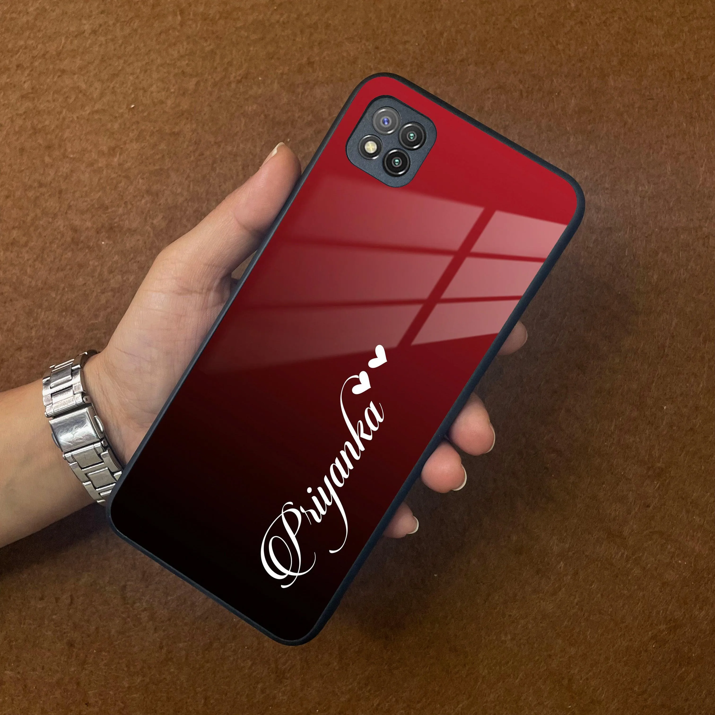 Customize Name Gradient Glass Case Cover Red Wine For Poco