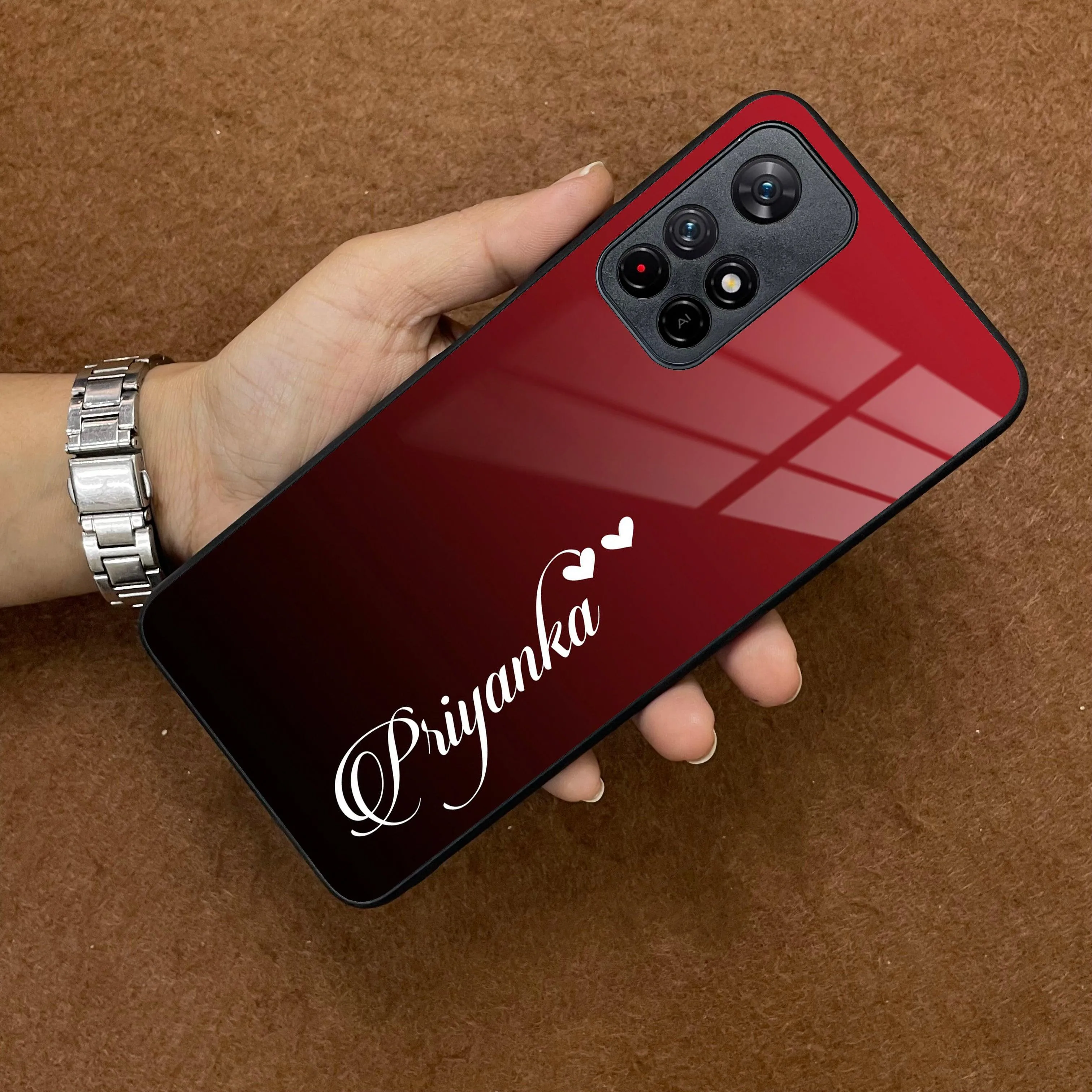Customize Name Gradient Glass Case Cover Red Wine For Poco