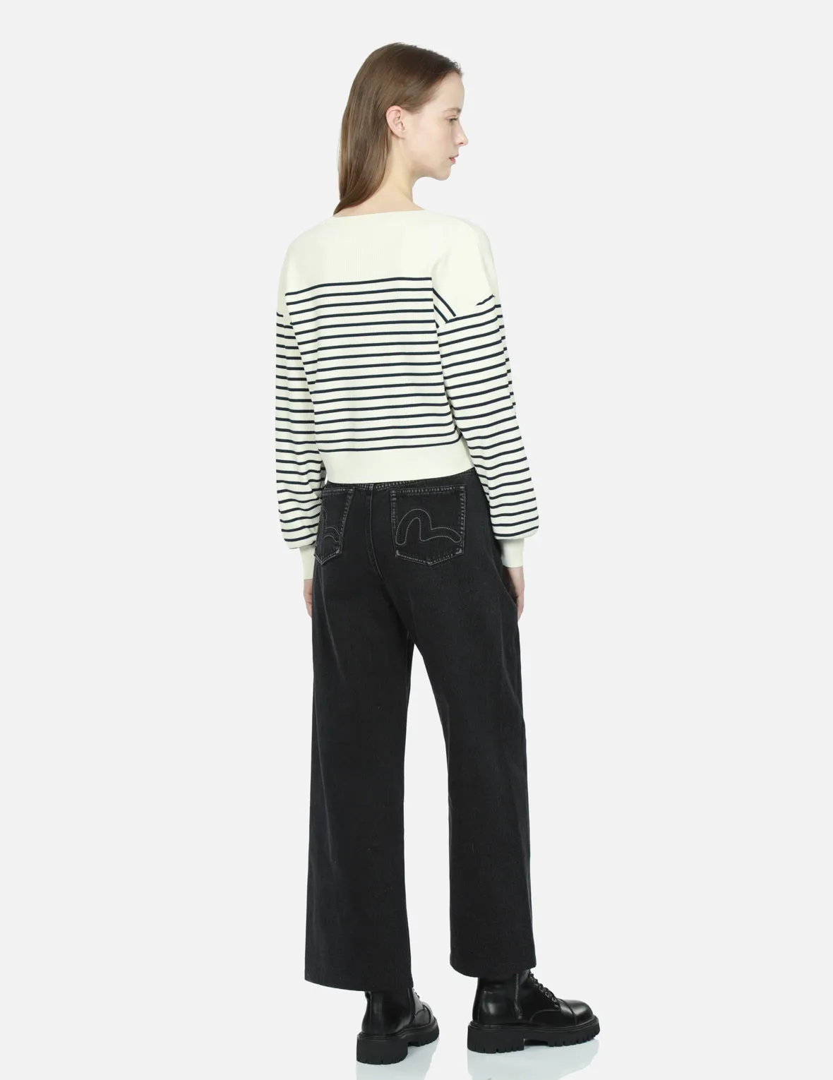 Denim and Terry Reconstructed Wide-Leg Jeans