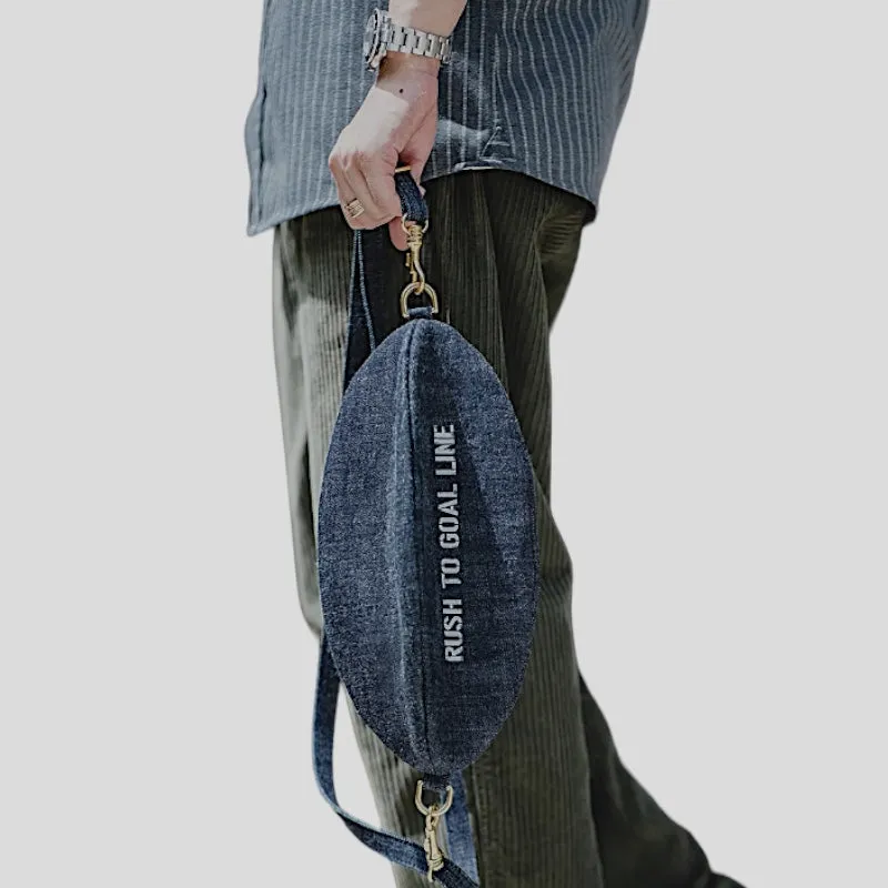 Denim football crossbody bag
