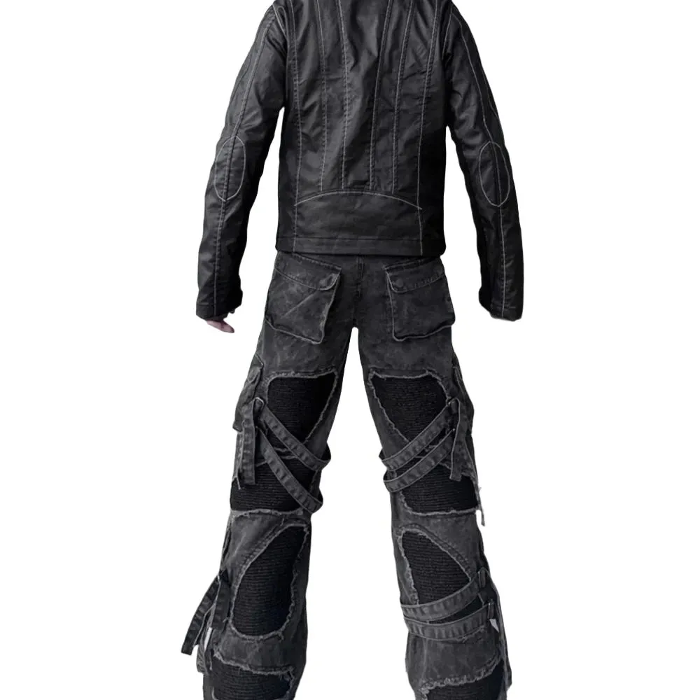 Distressed Hollow Out Bandage Denim Jeans
