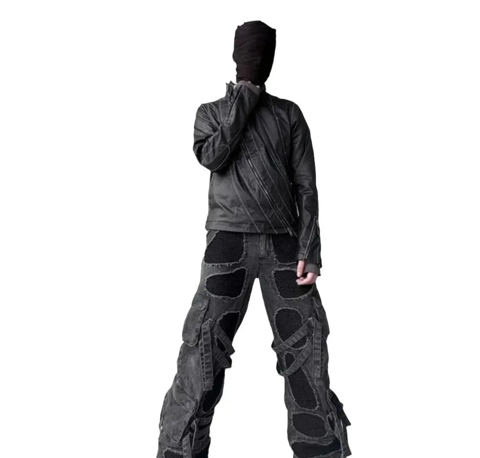 Distressed Hollow Out Bandage Denim Jeans