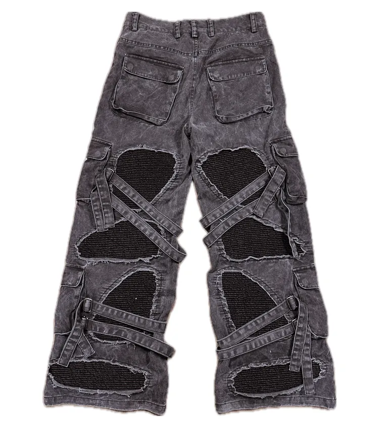 Distressed Hollow Out Bandage Denim Jeans