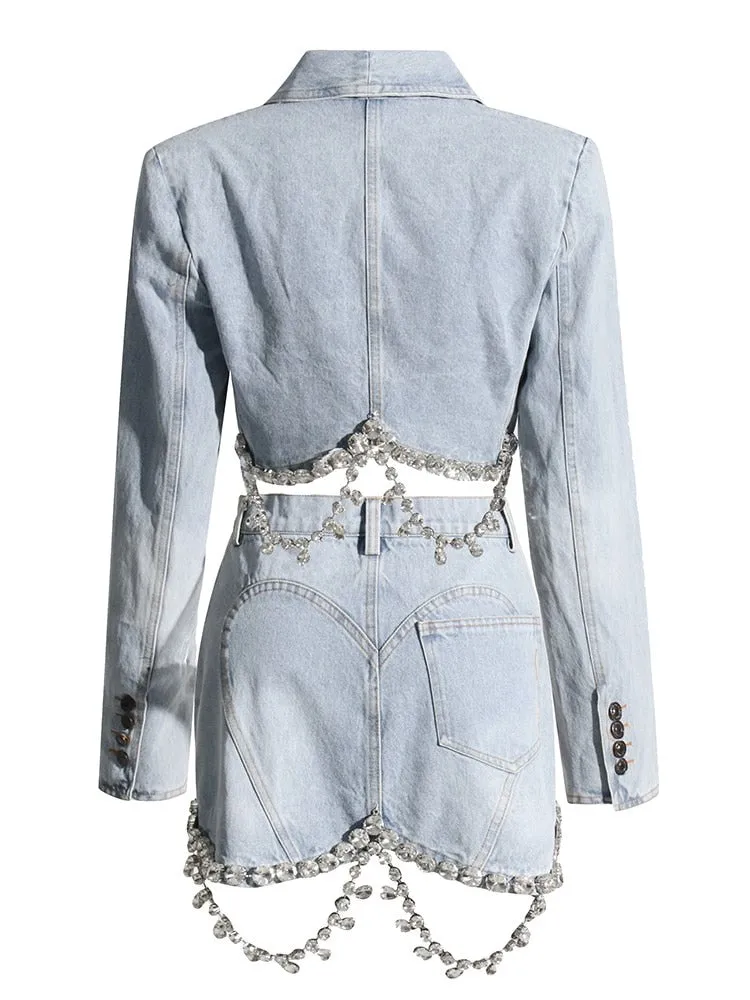 Drip Diamond Tassel Denim Set