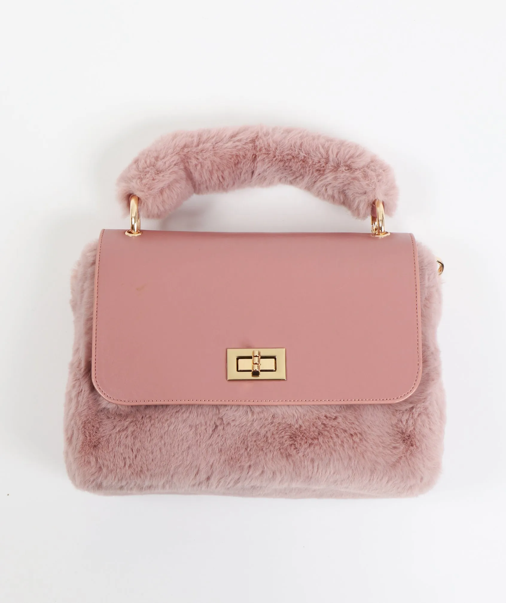 Dusty Pink Faux Fur Crossbody Bag