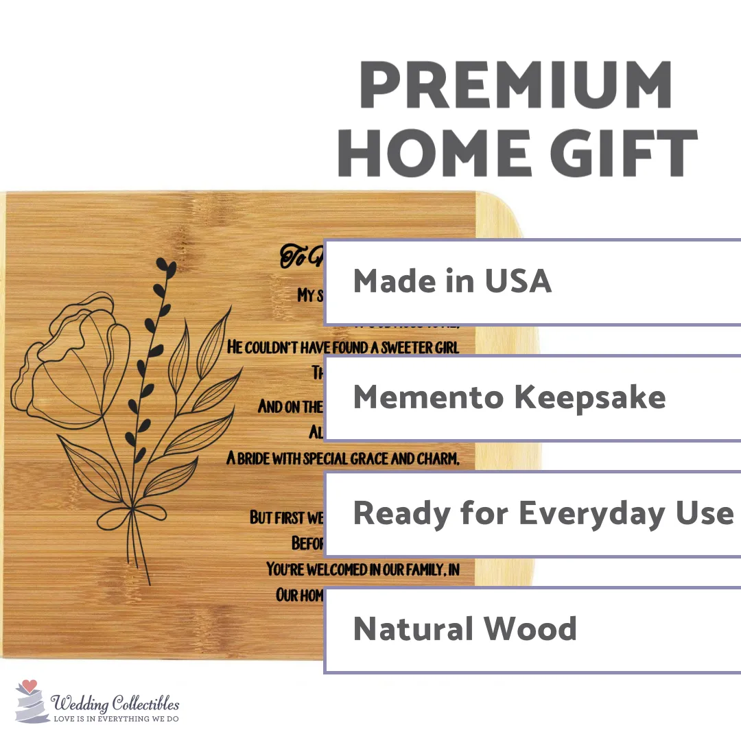 Engraved Cutting Board, 11” x 8.75”, Mother-in-Law to Bride-to-Be Gifts, Natural Sustainable Bamboo Kitchen Decor, Wedding or Bridal Shower Gift for Her, BPA Free