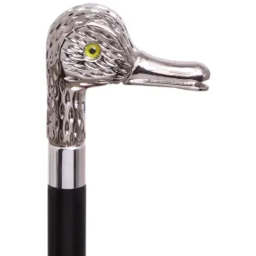 Feathered Duck Nickel Plated Handle Cane Italian Handle w/ Custom Shaft & Collar