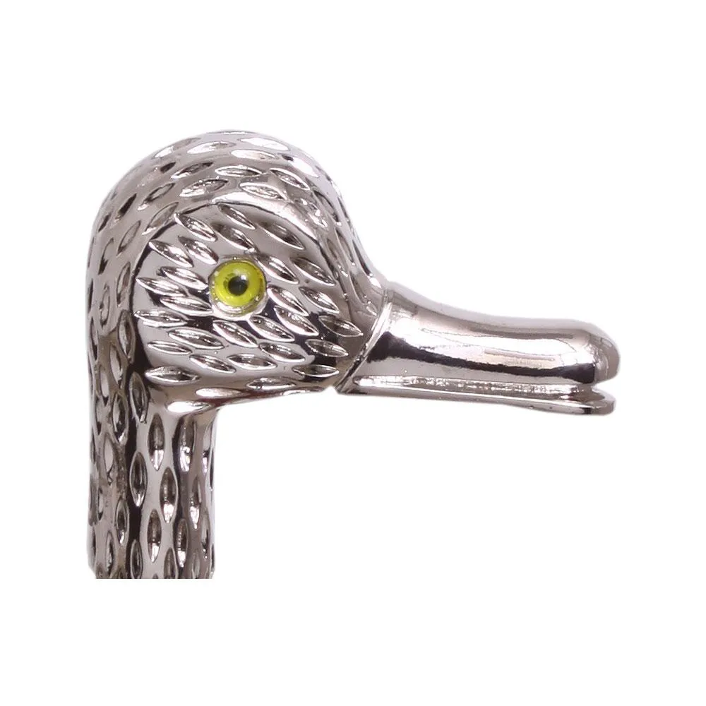 Feathered Duck Nickel Plated Handle Cane Italian Handle w/ Custom Shaft & Collar