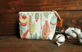 Feathers in Canyon with Vegan Leather - Diaper Bag Accessory - Cosmetic Bag - Make Up Bag - Bridesmaid Gift