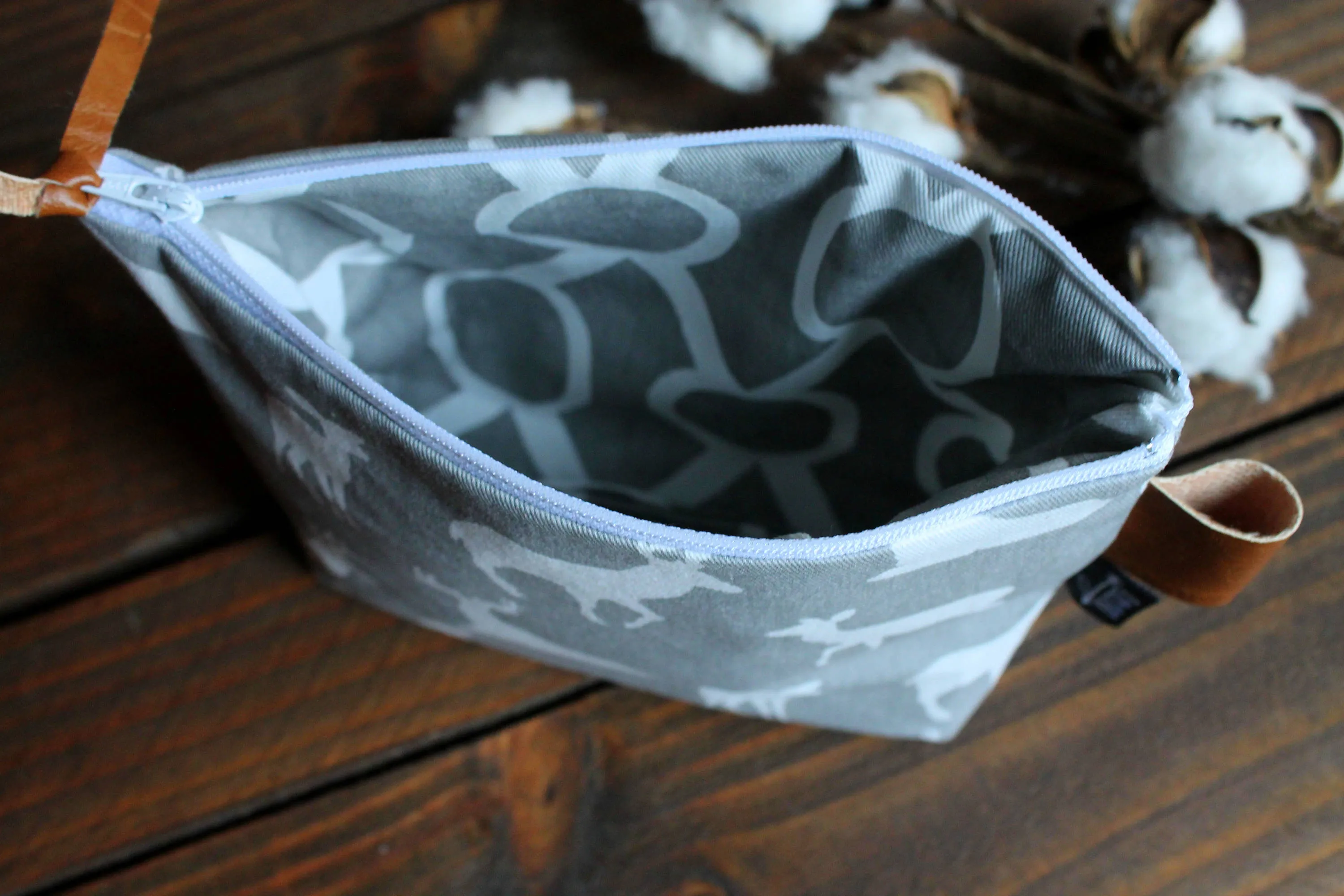 Feathers in Canyon with Vegan Leather - Diaper Bag Accessory - Cosmetic Bag - Make Up Bag - Bridesmaid Gift