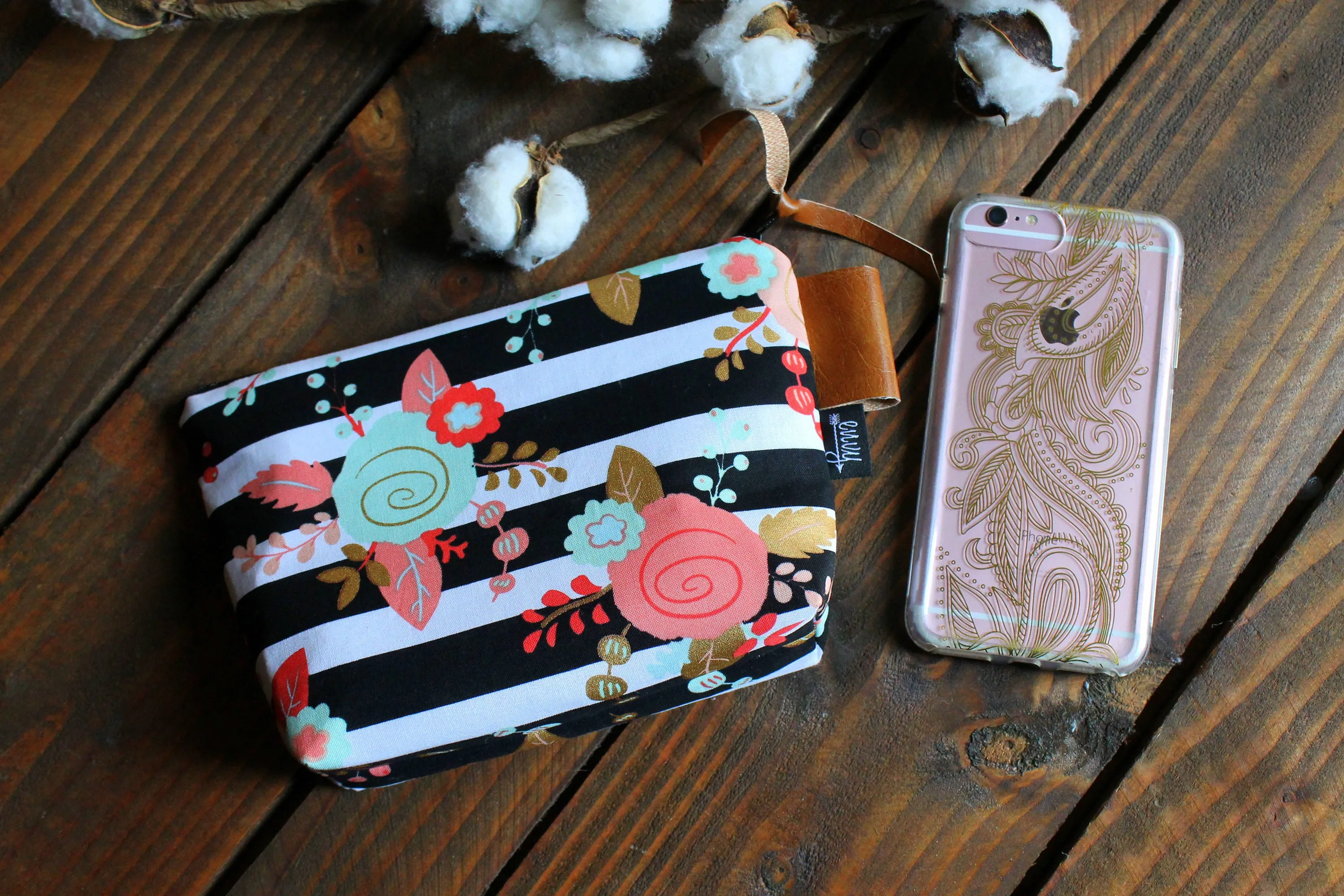 Feathers in Canyon with Vegan Leather - Diaper Bag Accessory - Cosmetic Bag - Make Up Bag - Bridesmaid Gift