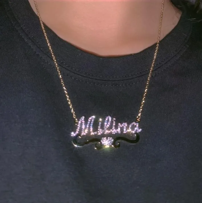 Flourish Heart CZ Custom Nameplate