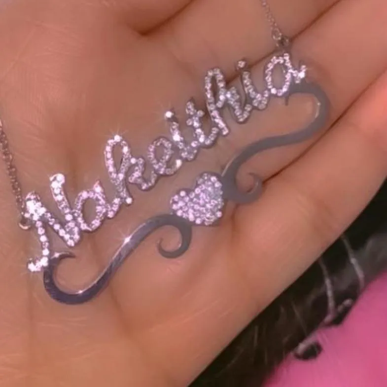 Flourish Heart CZ Custom Nameplate