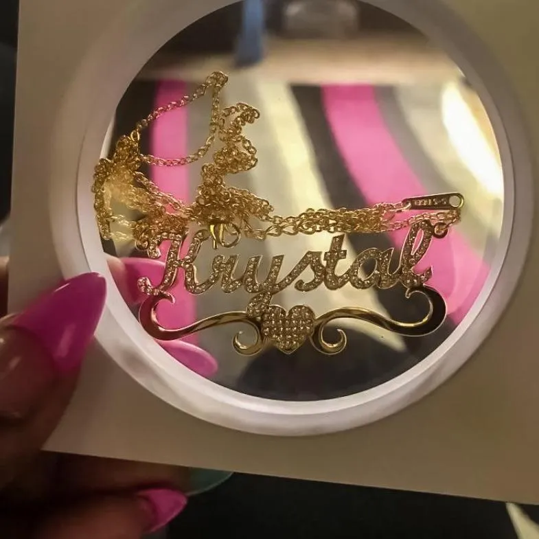 Flourish Heart CZ Custom Nameplate
